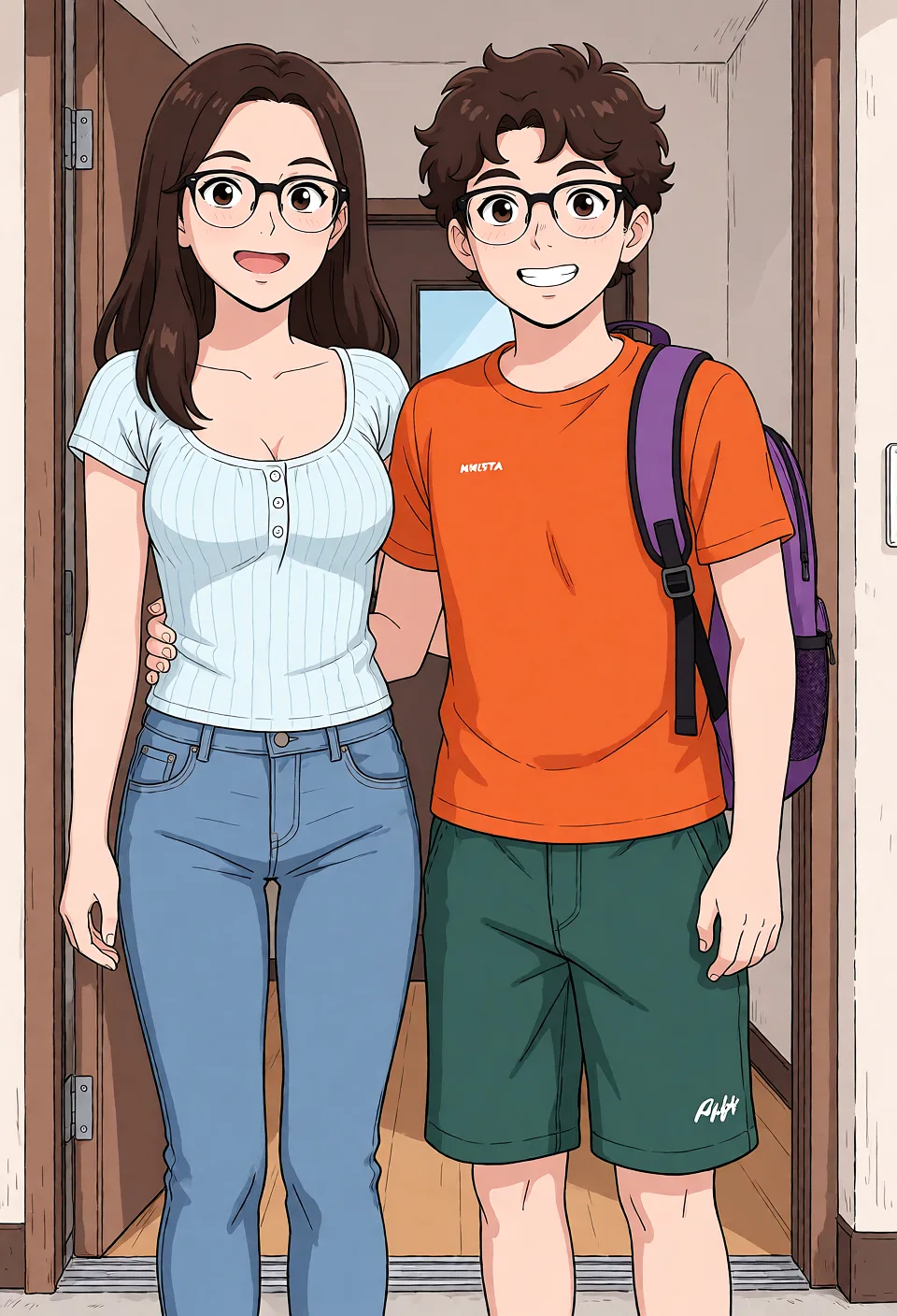 Redraw the entire picture as a hand-drawn anime illustration in flat cel-shaded anime style. It stays the same person with the same face, the same expression, the same hair and the same skin tone, and every other detail of the photograph is kept exactly as it is: nothing is added, removed, moved, uncovered or recoloured. Only the medium changes, and no part of the picture is left photographic. Above all, the picture must show: same pose complete naked woman.