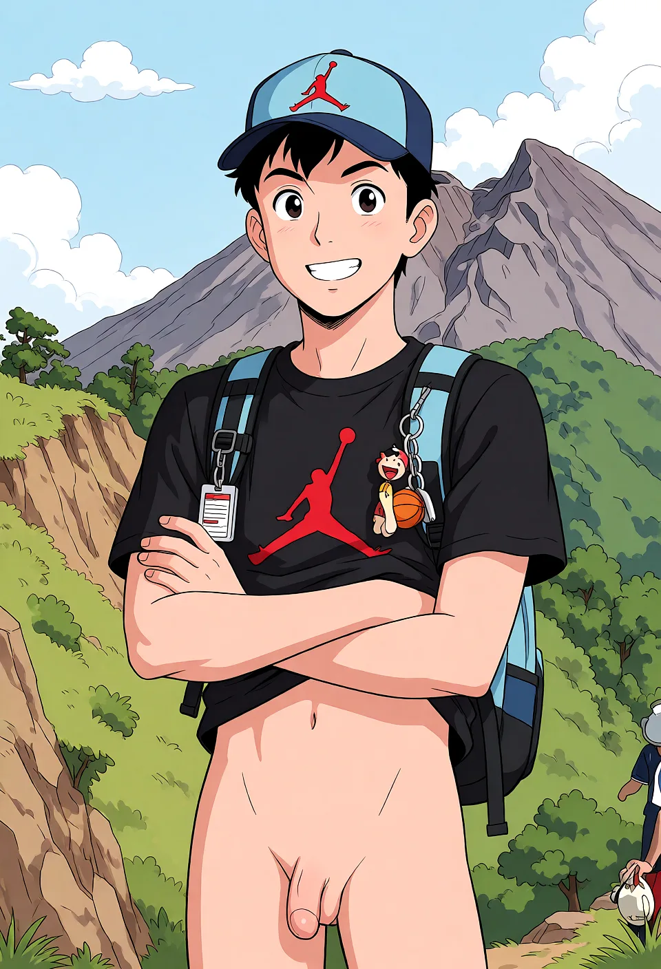 Redraw the entire picture as a hand-drawn anime illustration in flat cel-shaded anime style. It stays the same person with the same face, the same expression, the same hair and the same skin tone, and every other detail of the photograph is kept exactly as it is: nothing is added, removed, moved, uncovered or recoloured. Only the medium changes, and no part of the picture is left photographic. Above all, the picture must show: naked nude.