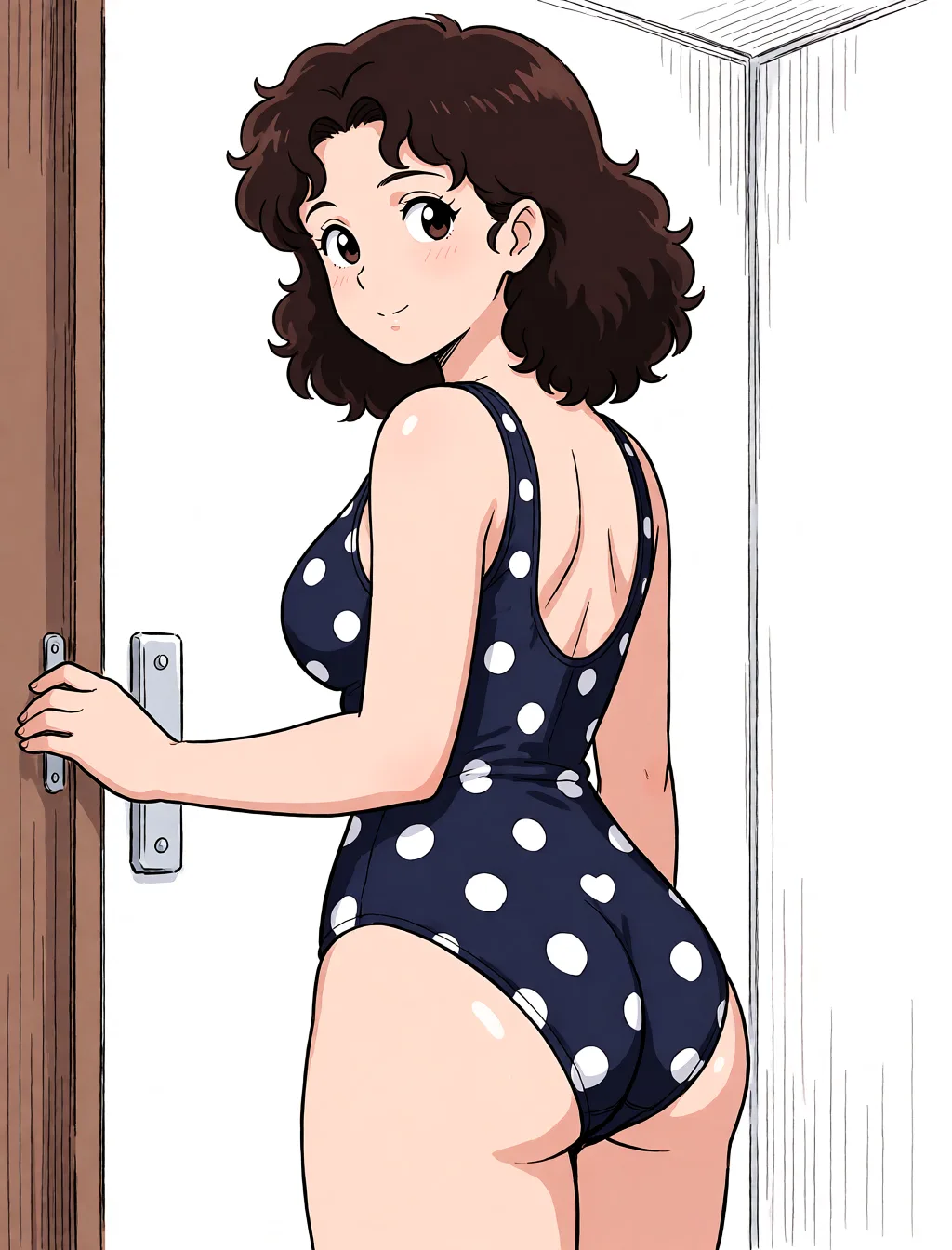 Redraw the entire picture as a hand-drawn anime illustration in flat cel-shaded anime style. It stays the same person with the same face, the same expression, the same hair and the same skin tone, and every other detail of the photograph is kept exactly as it is: nothing is added, removed, moved, uncovered or recoloured. Only the medium changes, and no part of the picture is left photographic. Above all, the picture must show: presenting.