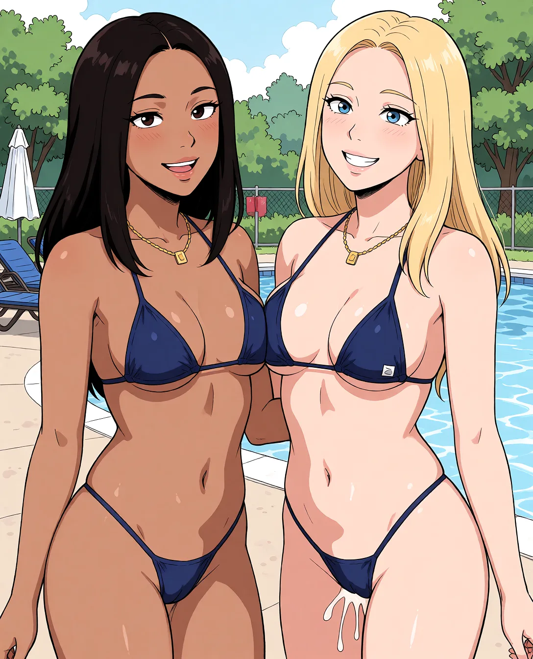 Redraw the entire picture as a hand-drawn anime illustration in flat cel-shaded anime style. It stays the same person with the same face, the same expression, the same hair and the same skin tone, and every other detail of the photograph is kept exactly as it is: nothing is added, removed, moved, uncovered or recoloured. Only the medium changes, and no part of the picture is left photographic. Above all, the picture must show: Squirt.