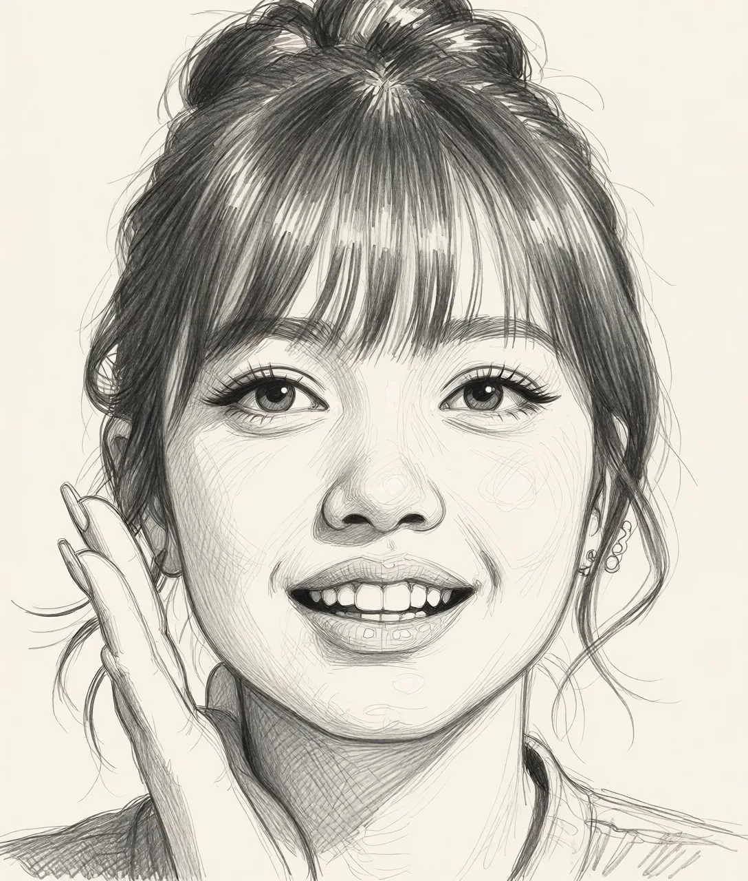 Redraw the entire picture as a hand-drawn graphite sketch on off-white paper: visible pencil strokes, cross-hatched shading, loose construction lines and no colour beyond the grey of the pencil and the tone of the paper. The background is drawn in the same style. Nothing in the frame keeps its photographic appearance. Above all, the picture must show: cum_in_ass.