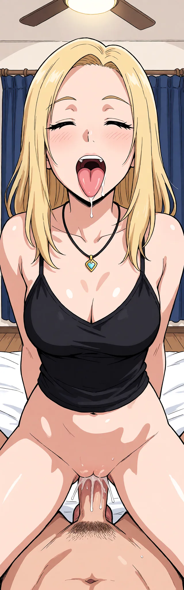 Redraw the entire picture as a hand-drawn anime illustration in flat cel-shaded anime style. It stays the same person with the same face, the same expression, the same hair and the same skin tone, and every other detail of the photograph is kept exactly as it is: nothing is added, removed, moved, uncovered or recoloured. Only the medium changes, and no part of the picture is left photographic. Above all, the picture must show: Her getting anal from from_behind.