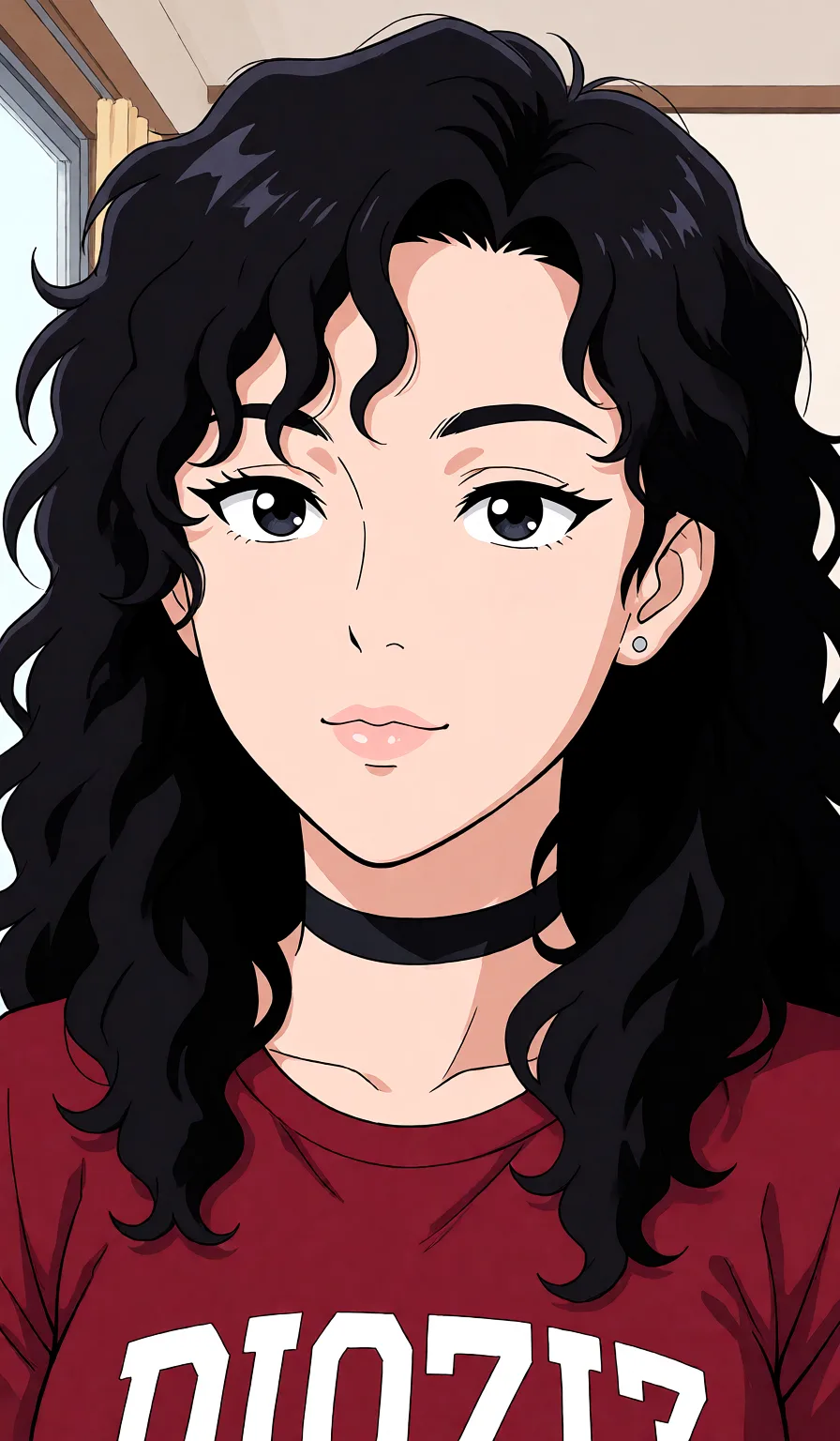Redraw the entire picture as a hand-drawn anime illustration in flat cel-shaded anime style. It stays the same person with the same face, the same expression, the same hair and the same skin tone, and every other detail of the photograph is kept exactly as it is: nothing is added, removed, moved, uncovered or recoloured. Only the medium changes, and no part of the picture is left photographic. Above all, the picture must show: nude completely_nude choker cowgirl_position pussy small_breasts.