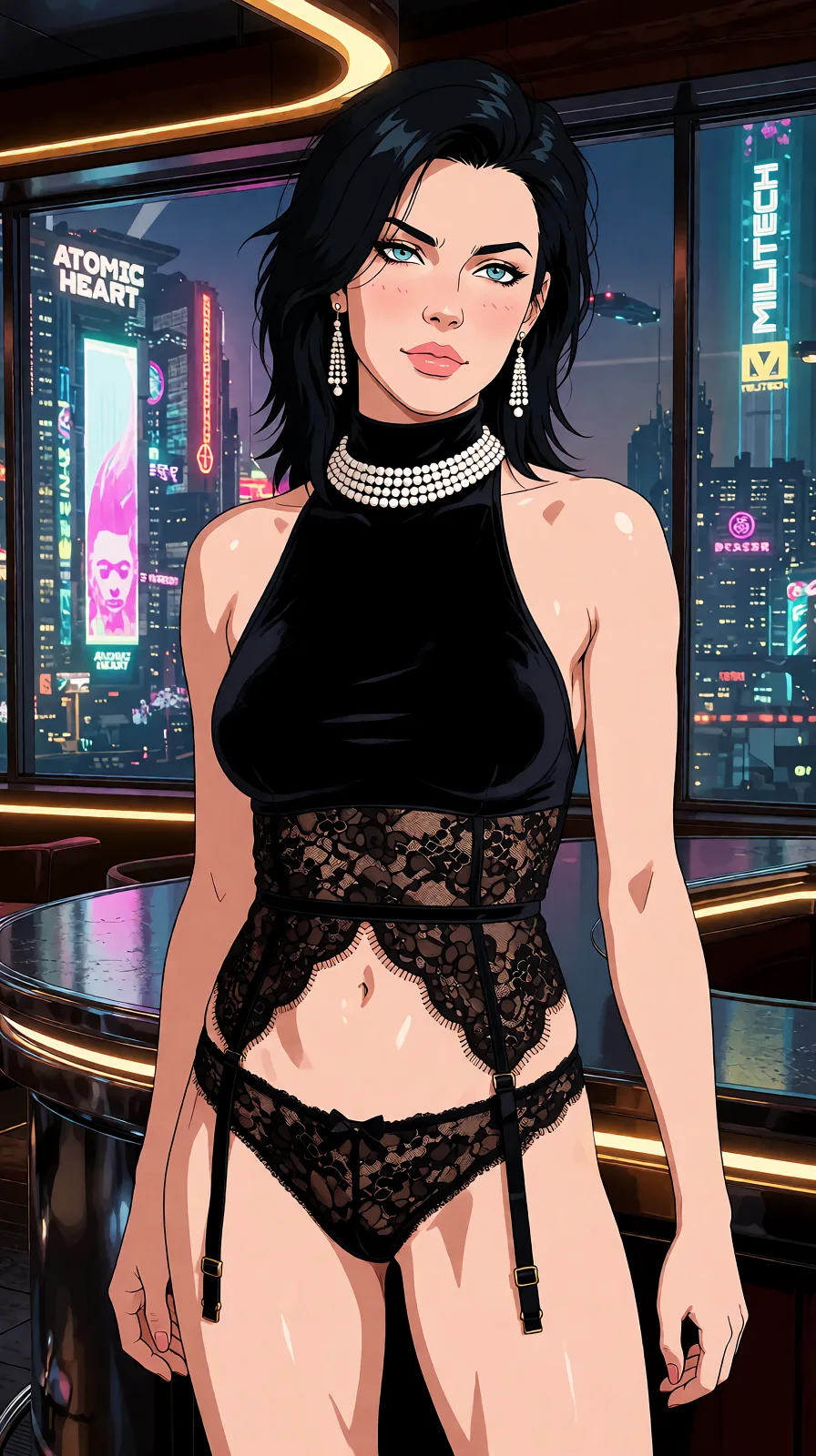 Redraw the entire picture as a hand-drawn anime illustration in flat cel-shaded anime style. It stays the same person with the same face, the same expression, the same hair and the same skin tone, and every other detail of the photograph is kept exactly as it is: nothing is added, removed, moved, uncovered or recoloured. Only the medium changes, and no part of the picture is left photographic. Above all, the picture must show: Cyberpunk milf sex cum_in_pussy ahegao.