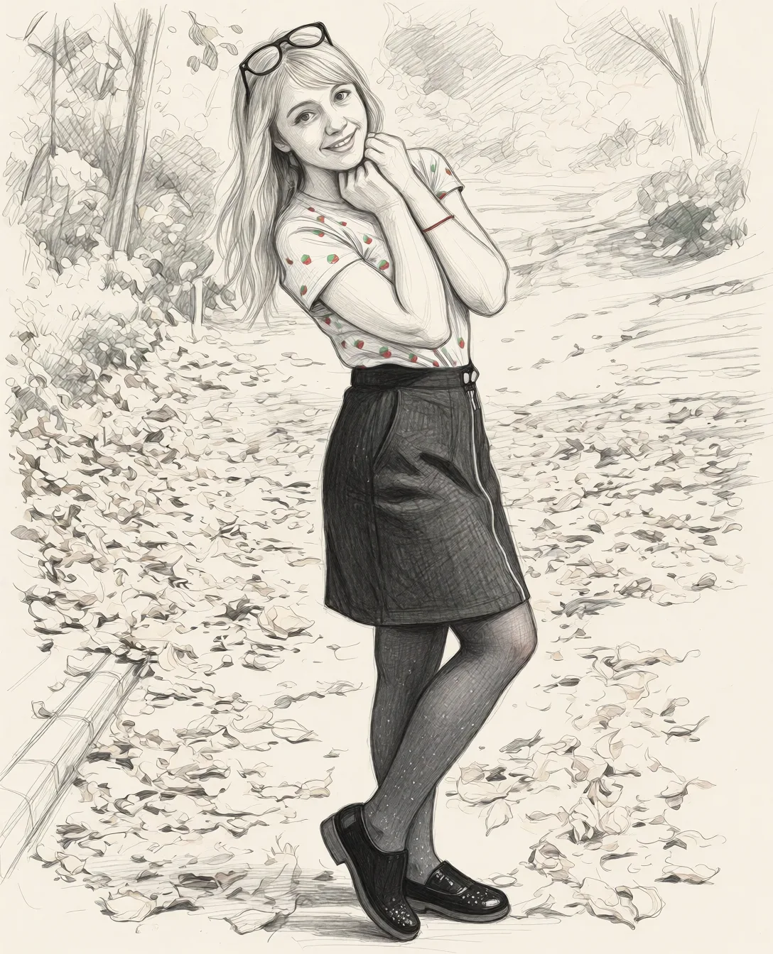 Redraw the entire picture as a hand-drawn graphite sketch on off-white paper: visible pencil strokes, cross-hatched shading, loose construction lines and no colour beyond the grey of the pencil and the tone of the paper. The background is drawn in the same style. Nothing in the frame keeps its photographic appearance. Above all, the picture must show: nude.