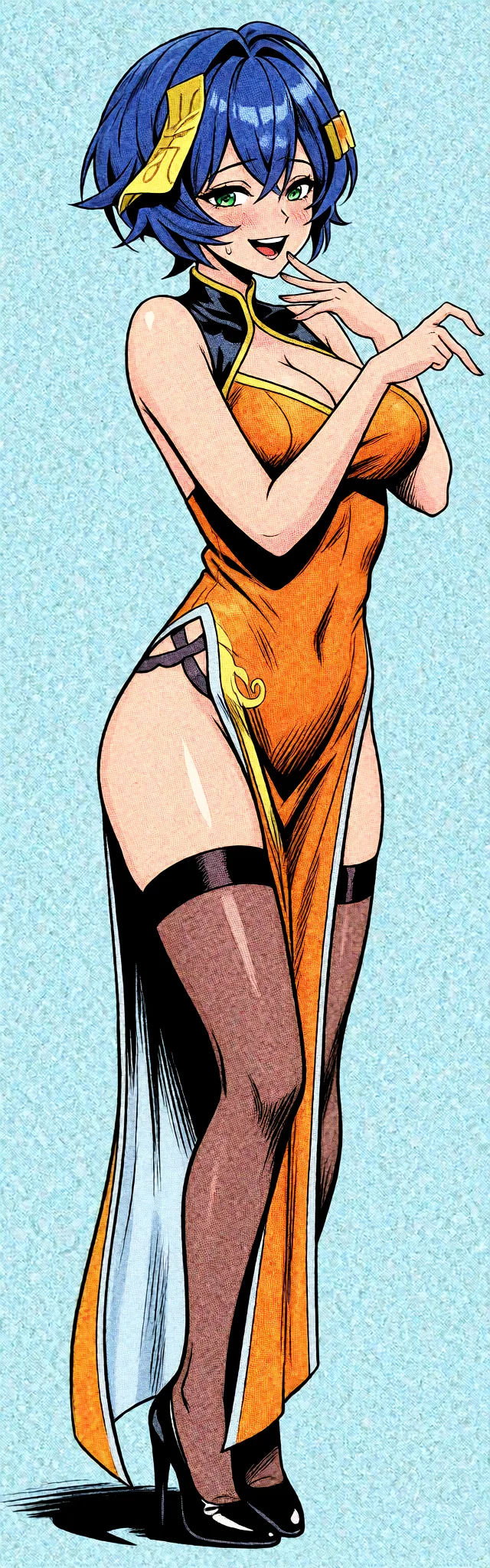 Redraw the entire picture as western comic-book art: heavy black inked outlines, hard-edged cel shading, limited high-contrast colour and visible halftone dot texture. The background is drawn in the same style. Nothing in the frame keeps its photographic appearance. Above all, the picture must show: happy_sex.
