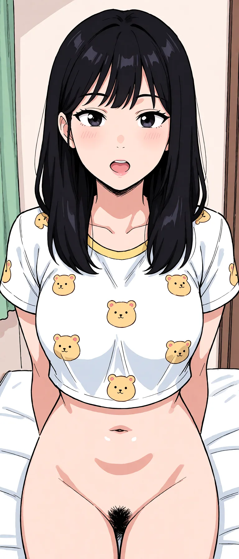 Redraw the entire picture as a hand-drawn anime illustration in flat cel-shaded anime style. It stays the same person with the same face, the same expression, the same hair and the same skin tone, and every other detail of the photograph is kept exactly as it is: nothing is added, removed, moved, uncovered or recoloured. Only the medium changes, and no part of the picture is left photographic. Above all, the picture must show: group_sex.