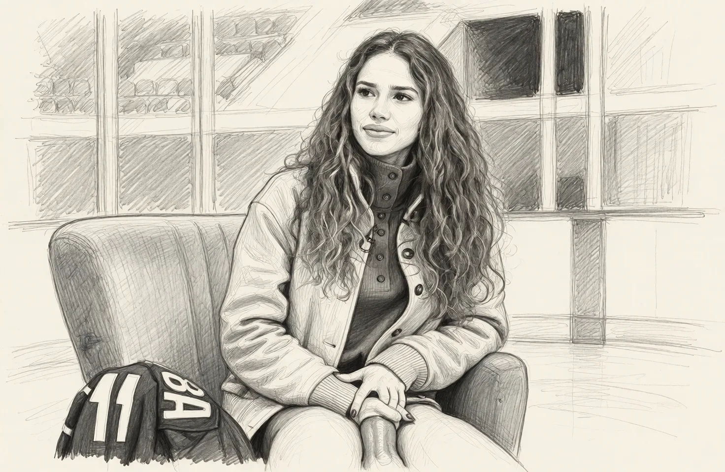Redraw the entire picture as a hand-drawn graphite sketch on off-white paper: visible pencil strokes, cross-hatched shading, loose construction lines and no colour beyond the grey of the pencil and the tone of the paper. The background is drawn in the same style. Nothing in the frame keeps its photographic appearance. Above all, the picture must show: rough sex.