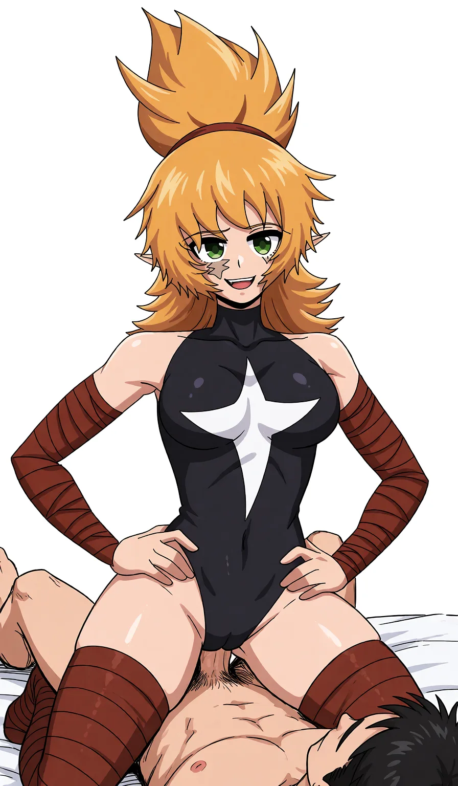 Redraw the entire picture as a hand-drawn anime illustration in flat cel-shaded anime style. It stays the same person with the same face, the same expression, the same hair and the same skin tone, and every other detail of the photograph is kept exactly as it is: nothing is added, removed, moved, uncovered or recoloured. Only the medium changes, and no part of the picture is left photographic. Above all, the picture must show: Using this reference, change her pose so she’s straddling a naked man who’s lying on his back, riding his cock, hands on his chest, looking down at him with an horny good woman expression.