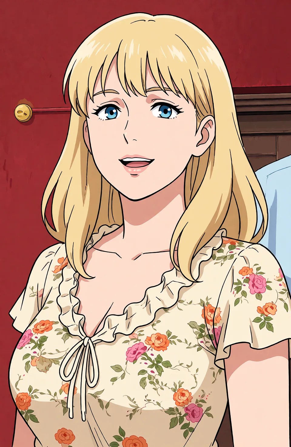 Redraw the entire picture as a hand-drawn anime illustration in flat cel-shaded anime style. It stays the same person with the same face, the same expression, the same hair and the same skin tone, and every other detail of the photograph is kept exactly as it is: nothing is added, removed, moved, uncovered or recoloured. Only the medium changes, and no part of the picture is left photographic. Above all, the picture must show: Наездница.
