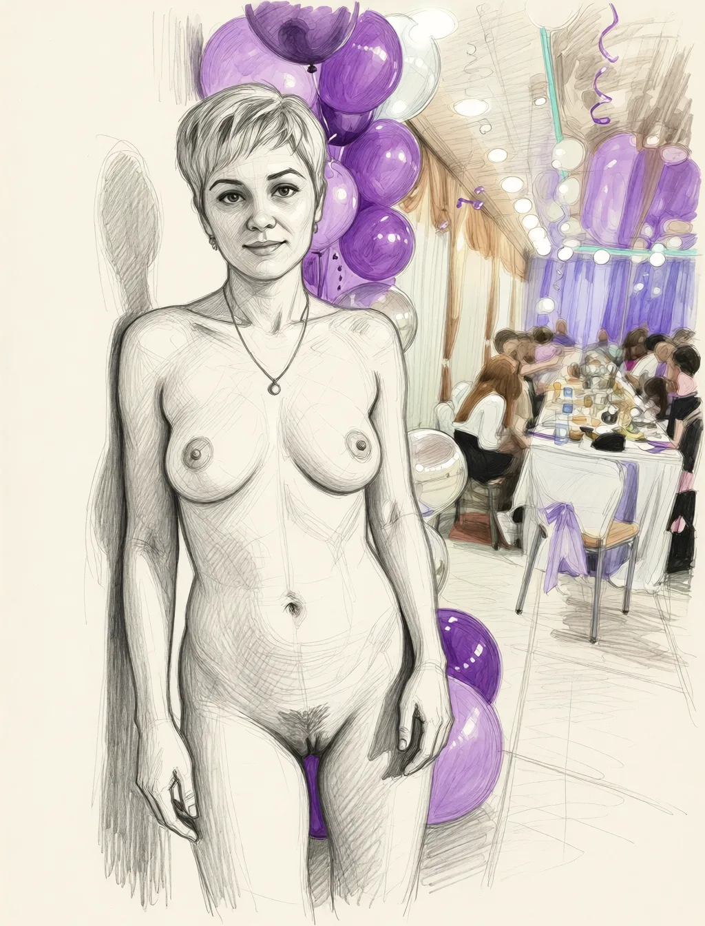 Redraw the entire picture as a hand-drawn graphite sketch on off-white paper: visible pencil strokes, cross-hatched shading, loose construction lines and no colour beyond the grey of the pencil and the tone of the paper. The background is drawn in the same style. Nothing in the frame keeps its photographic appearance. Above all, the picture must show: На четверенька ошейник и собачий Минск.