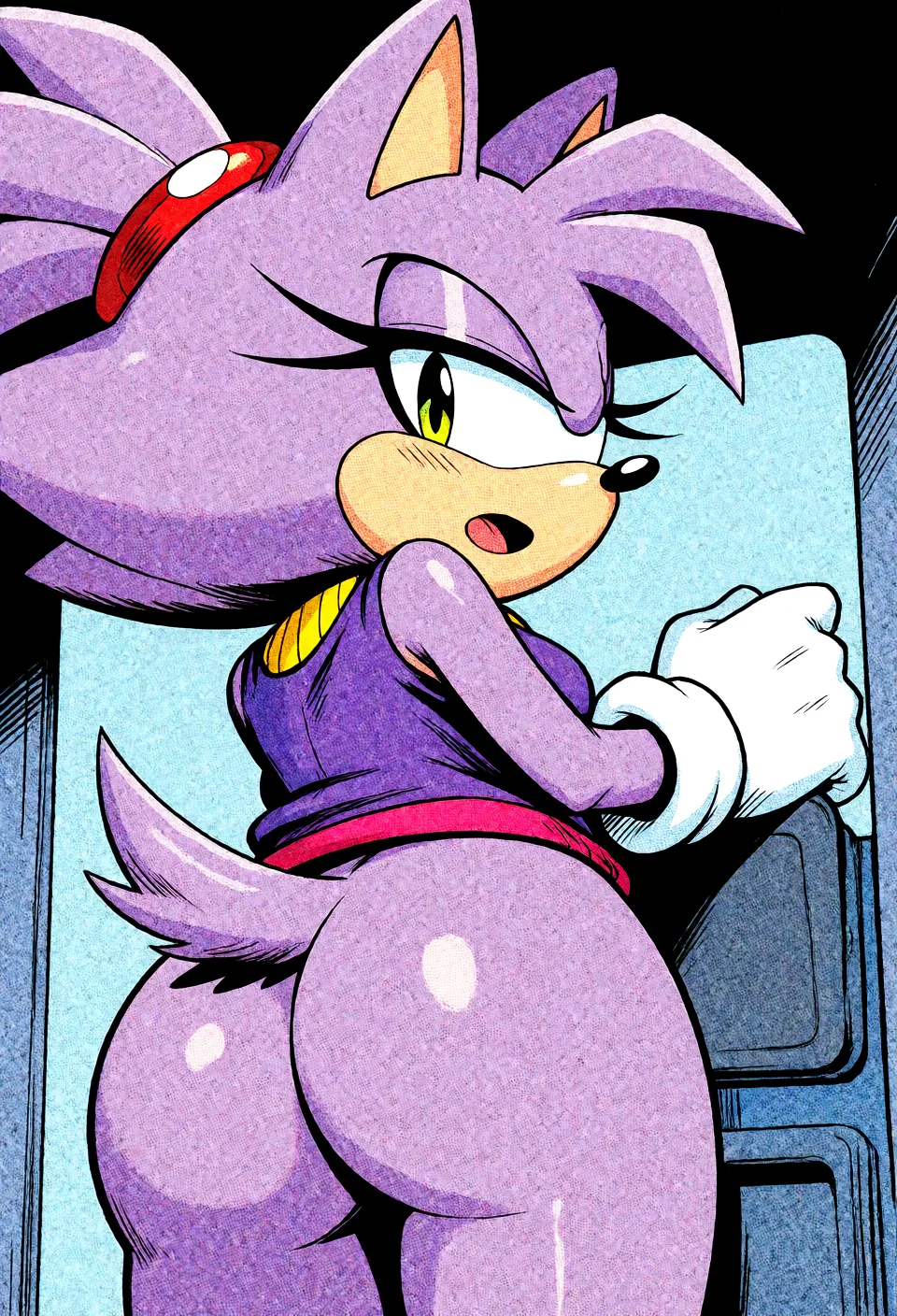 Redraw the entire picture as western comic-book art: heavy black inked outlines, hard-edged cel shading, limited high-contrast colour and visible halftone dot texture. The background is drawn in the same style. Nothing in the frame keeps its photographic appearance. Above all, the picture must show: Keep image the same and remove all clothing.