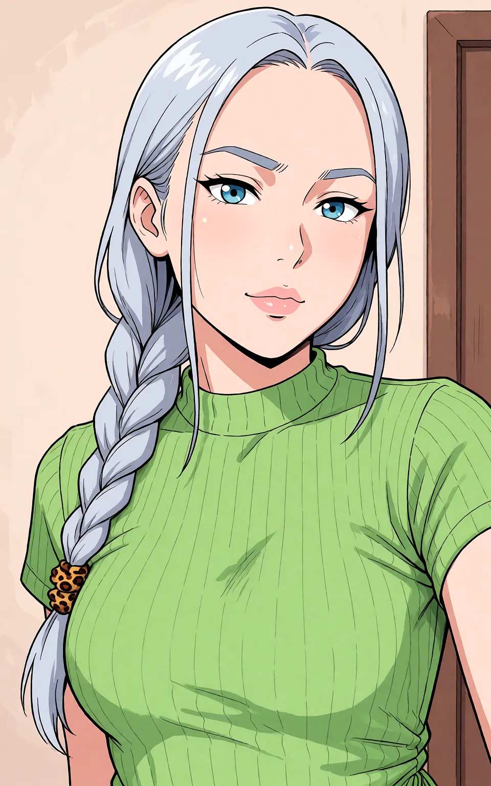Redraw the entire picture as a hand-drawn anime illustration in flat cel-shaded anime style. It stays the same person with the same face, the same expression, the same hair and the same skin tone, and every other detail of the photograph is kept exactly as it is: nothing is added, removed, moved, uncovered or recoloured. Only the medium changes, and no part of the picture is left photographic. Above all, the picture must show: Наездница раком секс со спермой внутри.