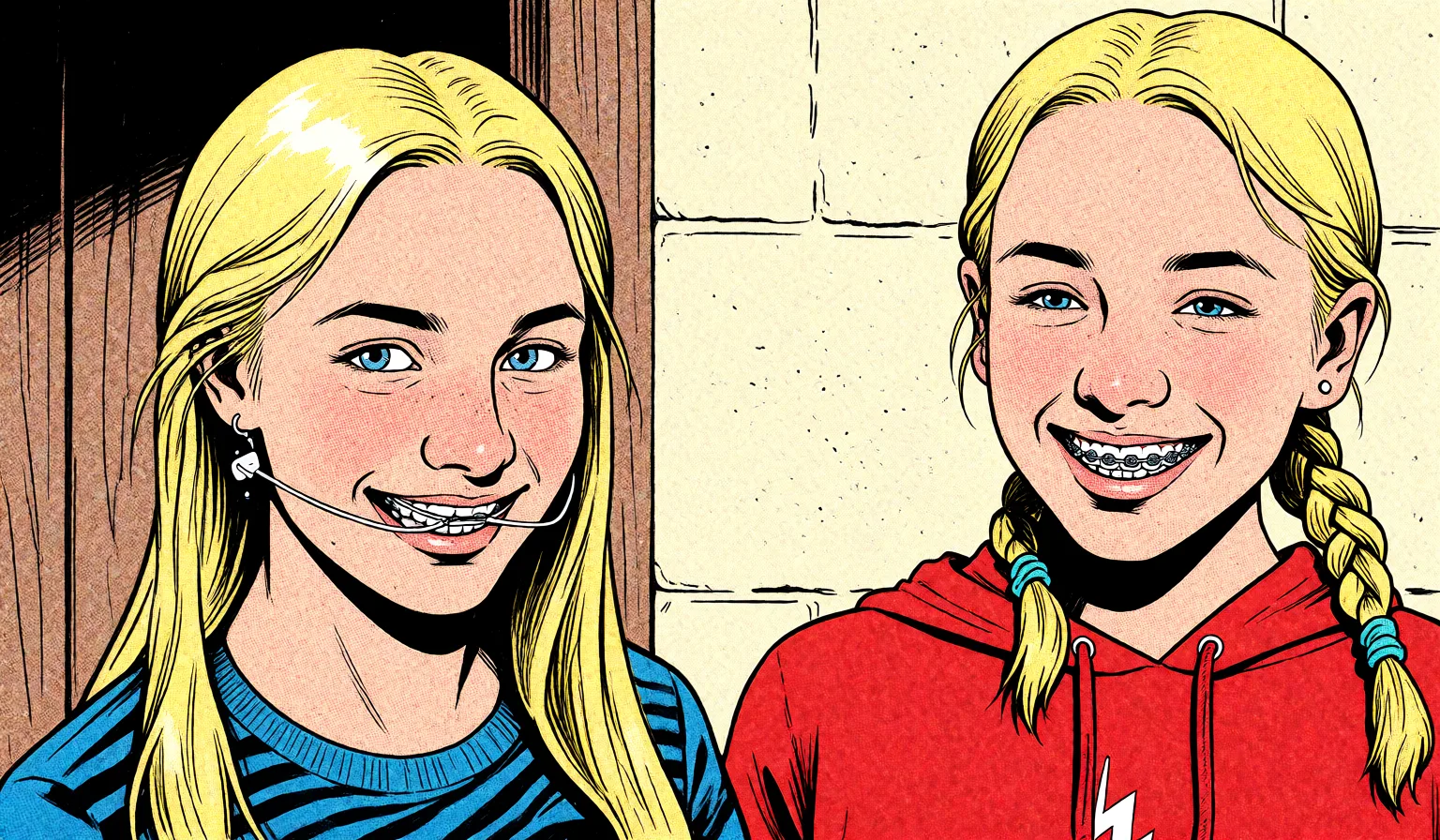 Redraw the entire picture as western comic-book art: heavy black inked outlines, hard-edged cel shading, limited high-contrast colour and visible halftone dot texture. The background is drawn in the same style. Nothing in the frame keeps its photographic appearance. Above all, the picture must show: full_body bottomless smirk.