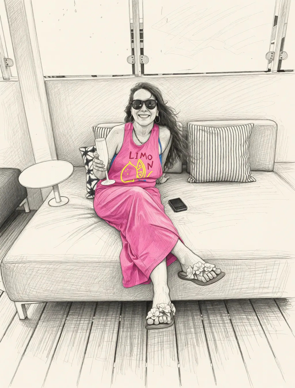 Redraw the entire picture as a hand-drawn graphite sketch on off-white paper: visible pencil strokes, cross-hatched shading, loose construction lines and no colour beyond the grey of the pencil and the tone of the paper. The background is drawn in the same style. Nothing in the frame keeps its photographic appearance. Above all, the picture must show: Cuckold.