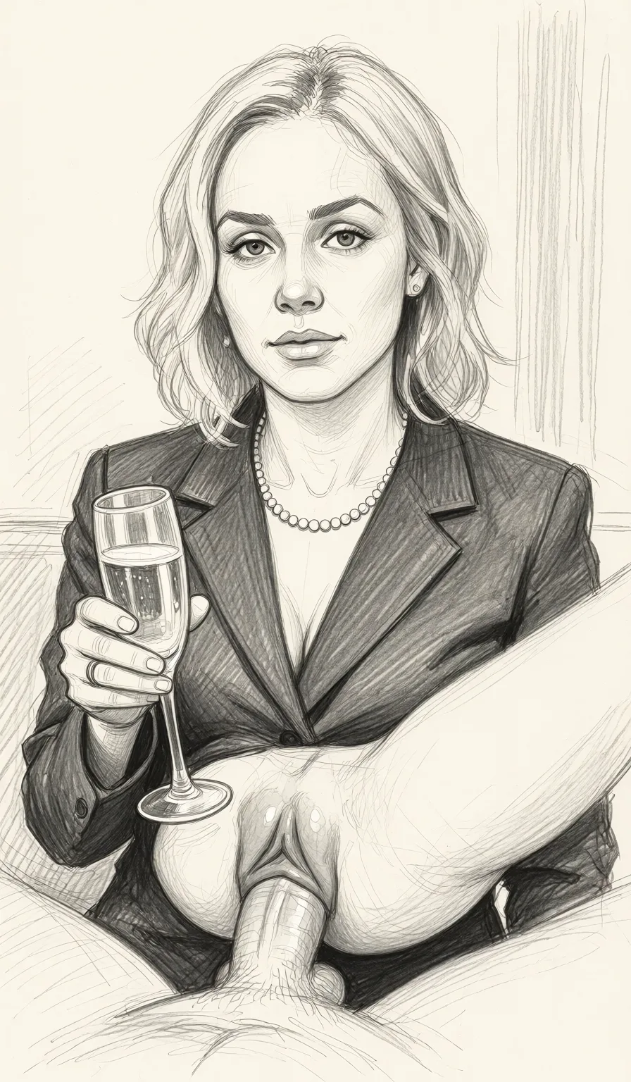 Redraw the entire picture as a hand-drawn graphite sketch on off-white paper: visible pencil strokes, cross-hatched shading, loose construction lines and no colour beyond the grey of the pencil and the tone of the paper. The background is drawn in the same style. Nothing in the frame keeps its photographic appearance. Above all, the picture must show: missionary anal fuck.