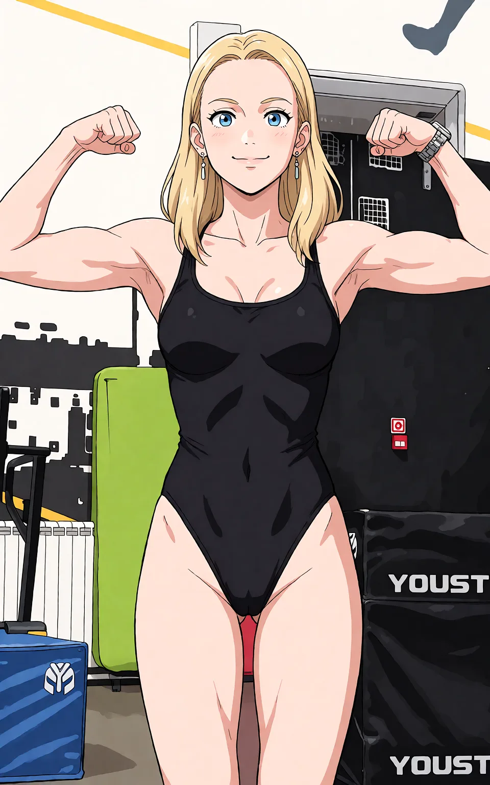 Redraw the entire picture as a hand-drawn anime illustration in flat cel-shaded anime style. It stays the same person with the same face, the same expression, the same hair and the same skin tone, and every other detail of the photograph is kept exactly as it is: nothing is added, removed, moved, uncovered or recoloured. Only the medium changes, and no part of the picture is left photographic. Above all, the picture must show: remove all clothing and do your best to keep facial details and muscle details.