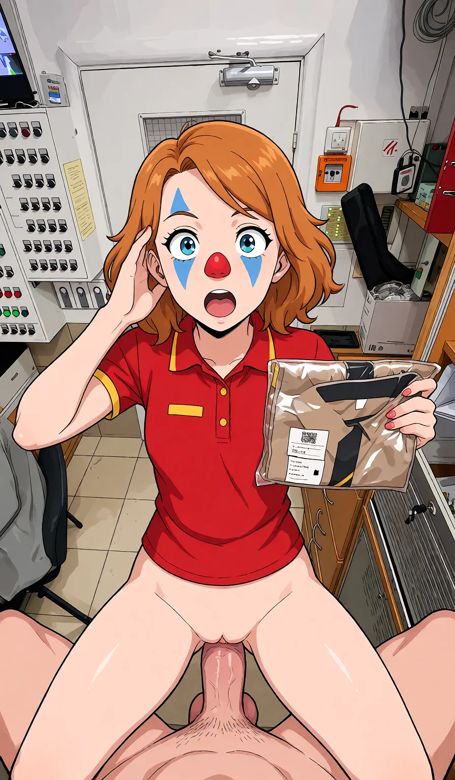 Redraw the entire picture as a hand-drawn anime illustration in flat cel-shaded anime style. It stays the same person with the same face, the same expression, the same hair and the same skin tone, and every other detail of the photograph is kept exactly as it is: nothing is added, removed, moved, uncovered or recoloured. Only the medium changes, and no part of the picture is left photographic. Above all, the picture must show: She’s without pants, sitting on the monster’s cock.