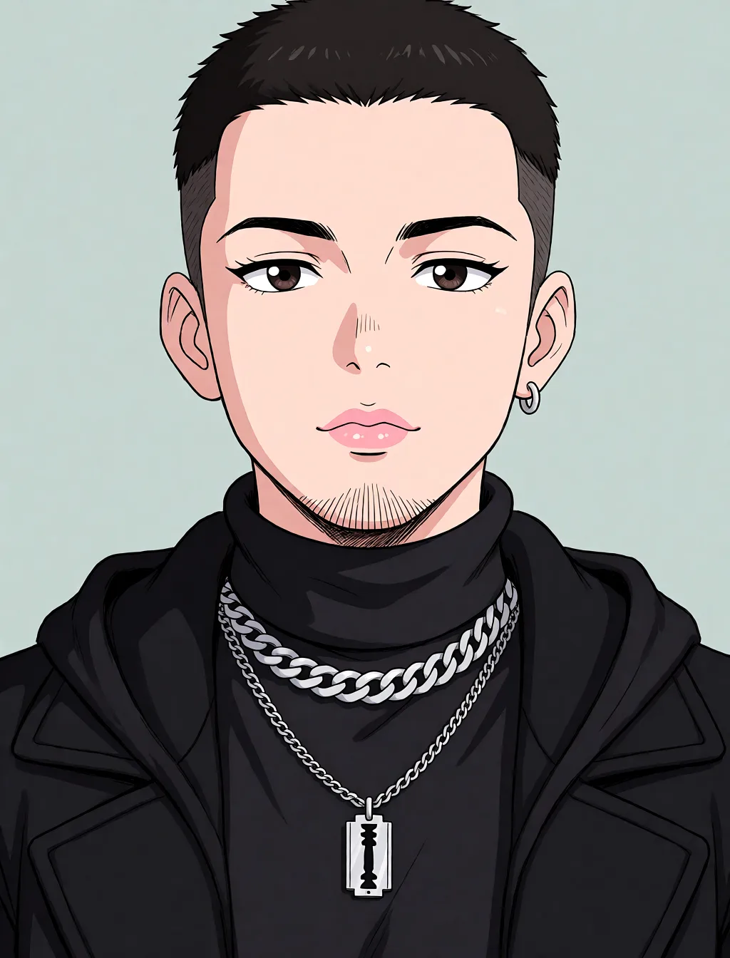 Redraw the entire picture as a hand-drawn anime illustration in flat cel-shaded anime style. It stays the same person with the same face, the same expression, the same hair and the same skin tone, and every other detail of the photograph is kept exactly as it is: nothing is added, removed, moved, uncovered or recoloured. Only the medium changes, and no part of the picture is left photographic. Above all, the picture must show: Sissy woman in pink socks bdsm.