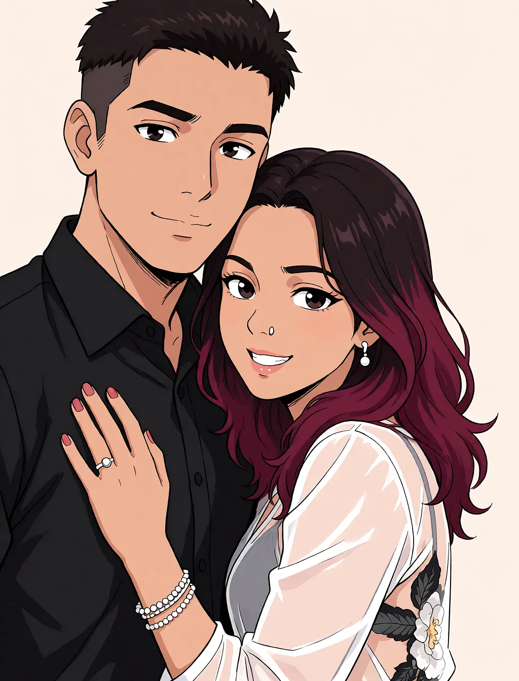 Redraw the entire picture as a hand-drawn anime illustration in flat cel-shaded anime style. It stays the same person with the same face, the same expression, the same hair and the same skin tone, and every other detail of the photograph is kept exactly as it is: nothing is added, removed, moved, uncovered or recoloured. Only the medium changes, and no part of the picture is left photographic. Above all, the picture must show: no cloths naked sex.