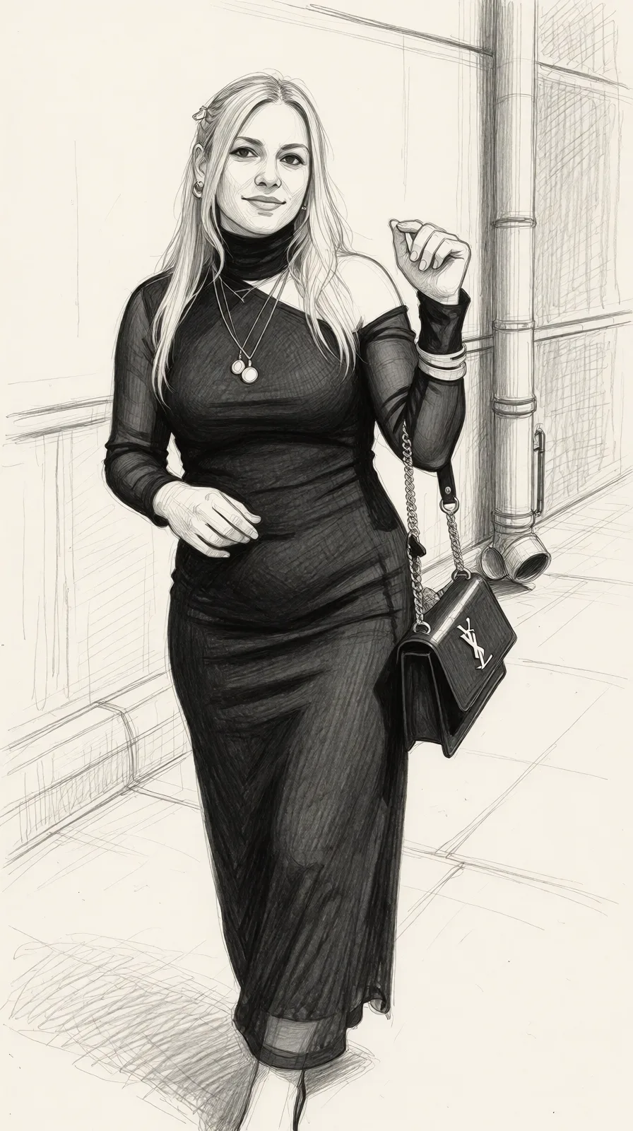 Redraw the entire picture as a hand-drawn graphite sketch on off-white paper: visible pencil strokes, cross-hatched shading, loose construction lines and no colour beyond the grey of the pencil and the tone of the paper. The background is drawn in the same style. Nothing in the frame keeps its photographic appearance. Above all, the picture must show: deep throat to black man.