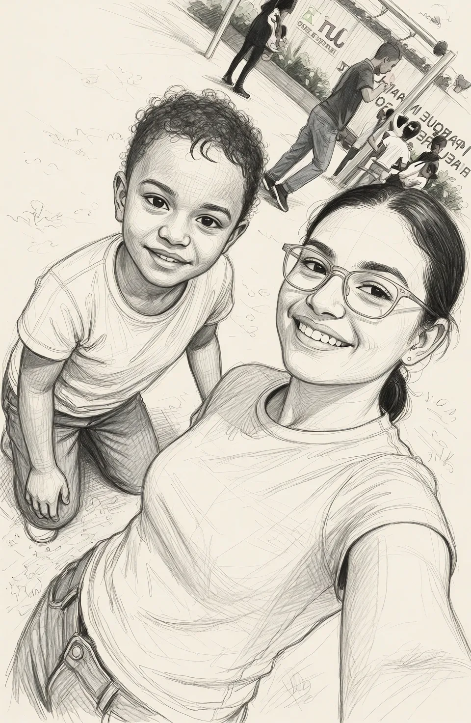 Redraw the entire picture as a hand-drawn graphite sketch on off-white paper: visible pencil strokes, cross-hatched shading, loose construction lines and no colour beyond the grey of the pencil and the tone of the paper. The background is drawn in the same style. Nothing in the frame keeps its photographic appearance. Above all, the picture must show: Desnudar dama completa.