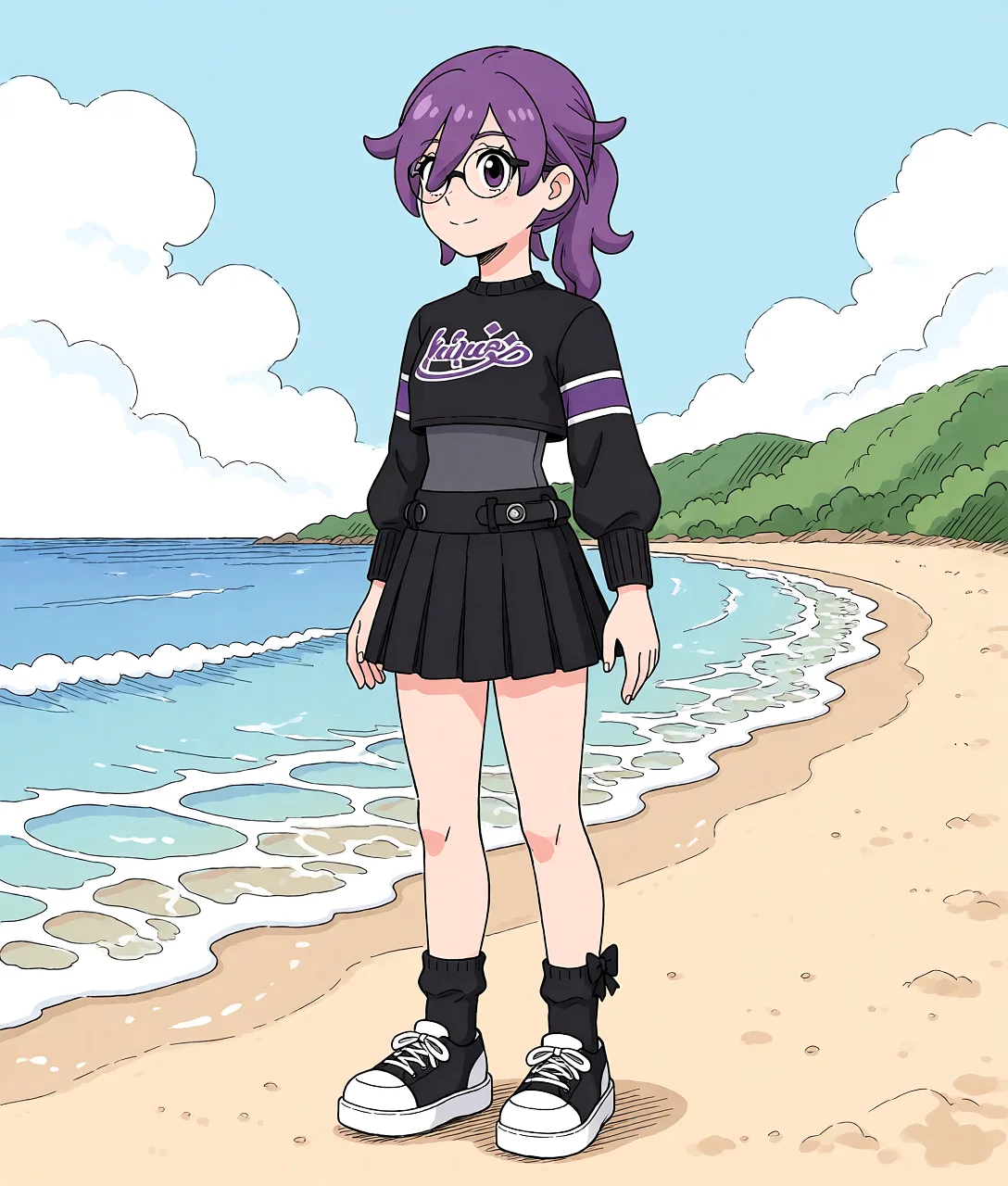 Redraw the entire picture as a hand-drawn anime illustration in flat cel-shaded anime style. It stays the same person with the same face, the same expression, the same hair and the same skin tone, and every other detail of the photograph is kept exactly as it is: nothing is added, removed, moved, uncovered or recoloured. Only the medium changes, and no part of the picture is left photographic. Above all, the picture must show: sex beach.