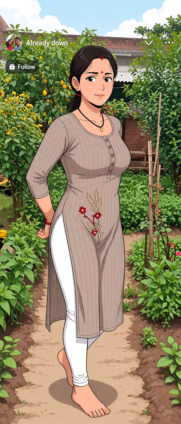 Redraw the entire picture as a hand-drawn anime illustration in flat cel-shaded anime style. It stays the same person with the same face, the same expression, the same hair and the same skin tone, and every other detail of the photograph is kept exactly as it is: nothing is added, removed, moved, uncovered or recoloured. Only the medium changes, and no part of the picture is left photographic. Above all, the picture must show: Undress her completely.