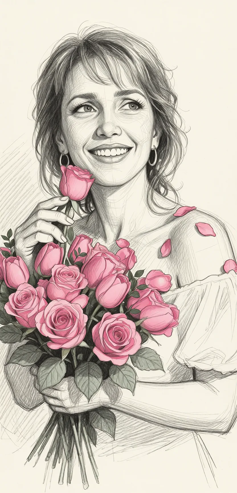 Redraw the entire picture as a hand-drawn graphite sketch on off-white paper: visible pencil strokes, cross-hatched shading, loose construction lines and no colour beyond the grey of the pencil and the tone of the paper. The background is drawn in the same style. Nothing in the frame keeps its photographic appearance. Above all, the picture must show: Ебут в рот.