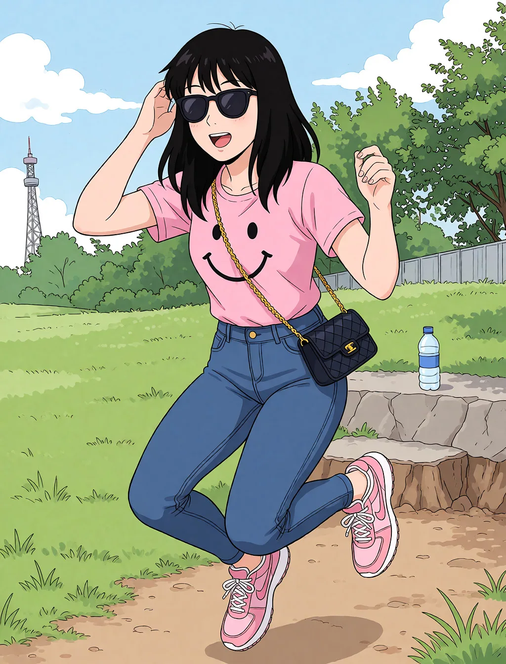 Redraw the entire picture as a hand-drawn anime illustration in flat cel-shaded anime style. It stays the same person with the same face, the same expression, the same hair and the same skin tone, and every other detail of the photograph is kept exactly as it is: nothing is added, removed, moved, uncovered or recoloured. Only the medium changes, and no part of the picture is left photographic. Above all, the picture must show: Прыгает на хую.