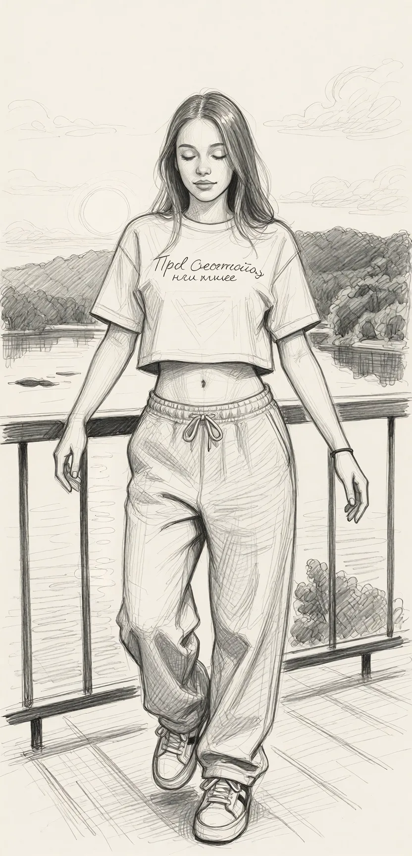 Redraw the entire picture as a hand-drawn graphite sketch on off-white paper: visible pencil strokes, cross-hatched shading, loose construction lines and no colour beyond the grey of the pencil and the tone of the paper. The background is drawn in the same style. Nothing in the frame keeps its photographic appearance. Above all, the picture must show: Прыгает на хуе.