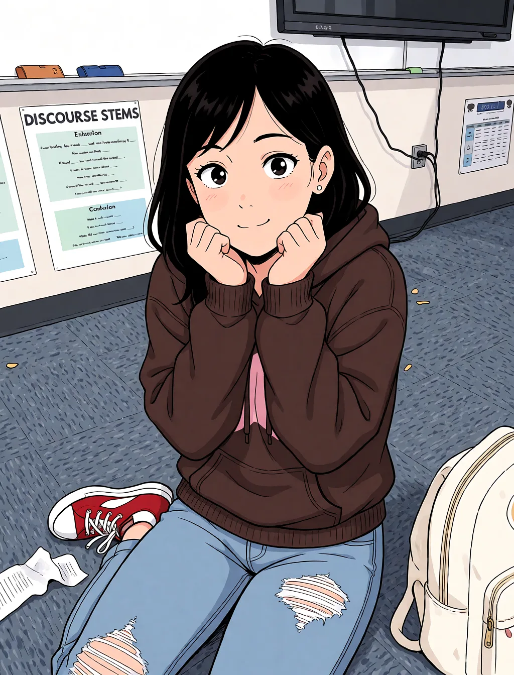 Redraw the entire picture as a hand-drawn anime illustration in flat cel-shaded anime style. It stays the same person with the same face, the same expression, the same hair and the same skin tone, and every other detail of the photograph is kept exactly as it is: nothing is added, removed, moved, uncovered or recoloured. Only the medium changes, and no part of the picture is left photographic. Above all, the picture must show: facial.