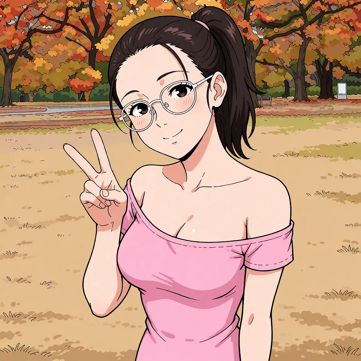 Redraw the entire picture as a hand-drawn anime illustration in flat cel-shaded anime style. It stays the same person with the same face, the same expression, the same hair and the same skin tone, and every other detail of the photograph is kept exactly as it is: nothing is added, removed, moved, uncovered or recoloured. Only the medium changes, and no part of the picture is left photographic. Above all, the picture must show: cum_on_hair, pull off shoulders down.