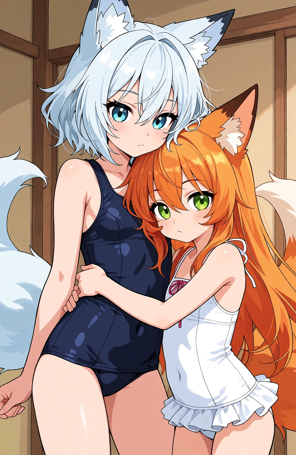 Redraw the entire picture as a hand-drawn anime illustration in flat cel-shaded anime style. It stays the same person with the same face, the same expression, the same hair and the same skin tone, and every other detail of the photograph is kept exactly as it is: nothing is added, removed, moved, uncovered or recoloured. Only the medium changes, and no part of the picture is left photographic. Above all, the picture must show: Полностью разделись наголо и продолжили обниматься.