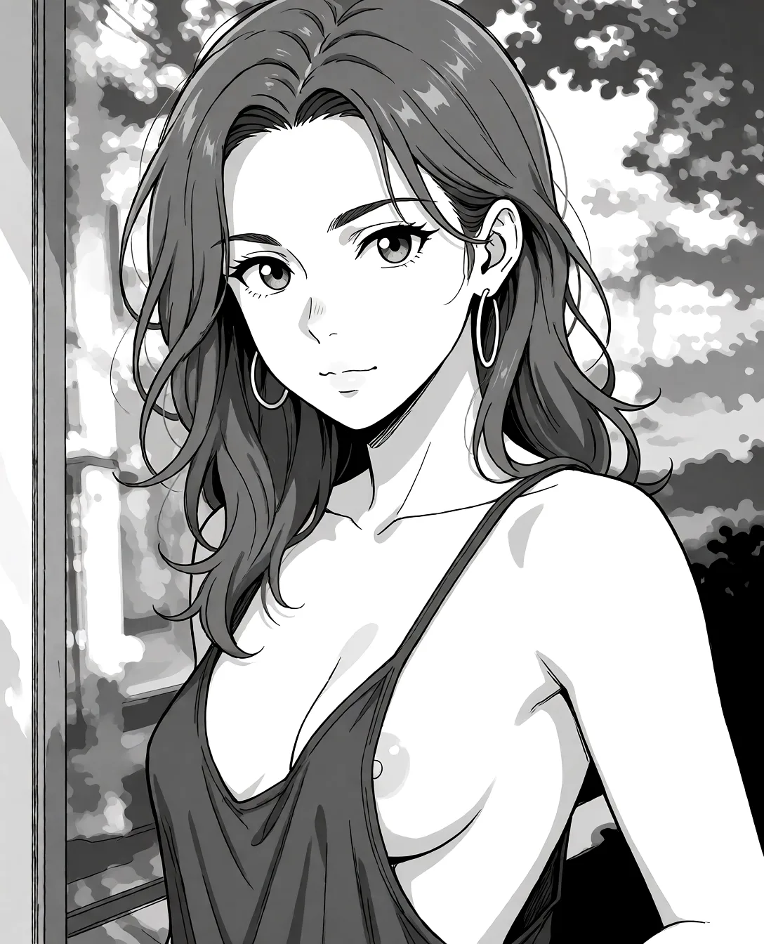 Redraw the entire picture as a hand-drawn anime illustration in flat cel-shaded anime style. It stays the same person with the same face, the same expression, the same hair and the same skin tone, and every other detail of the photograph is kept exactly as it is: nothing is added, removed, moved, uncovered or recoloured. Only the medium changes, and no part of the picture is left photographic. Above all, the picture must show: nude.