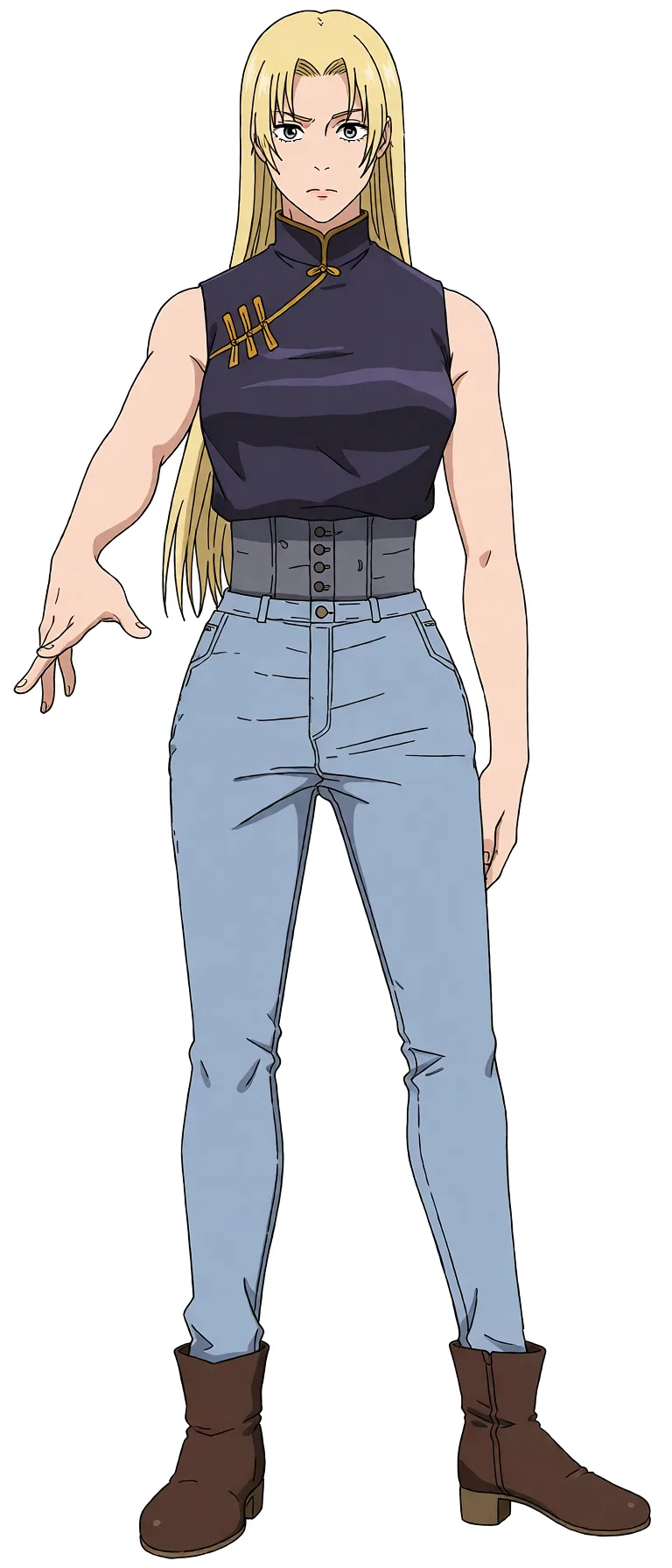 Redraw the entire picture as a hand-drawn anime illustration in flat cel-shaded anime style. It stays the same person with the same face, the same expression, the same hair and the same skin tone, and every other detail of the photograph is kept exactly as it is: nothing is added, removed, moved, uncovered or recoloured. Only the medium changes, and no part of the picture is left photographic. Above all, the picture must show: fingering.