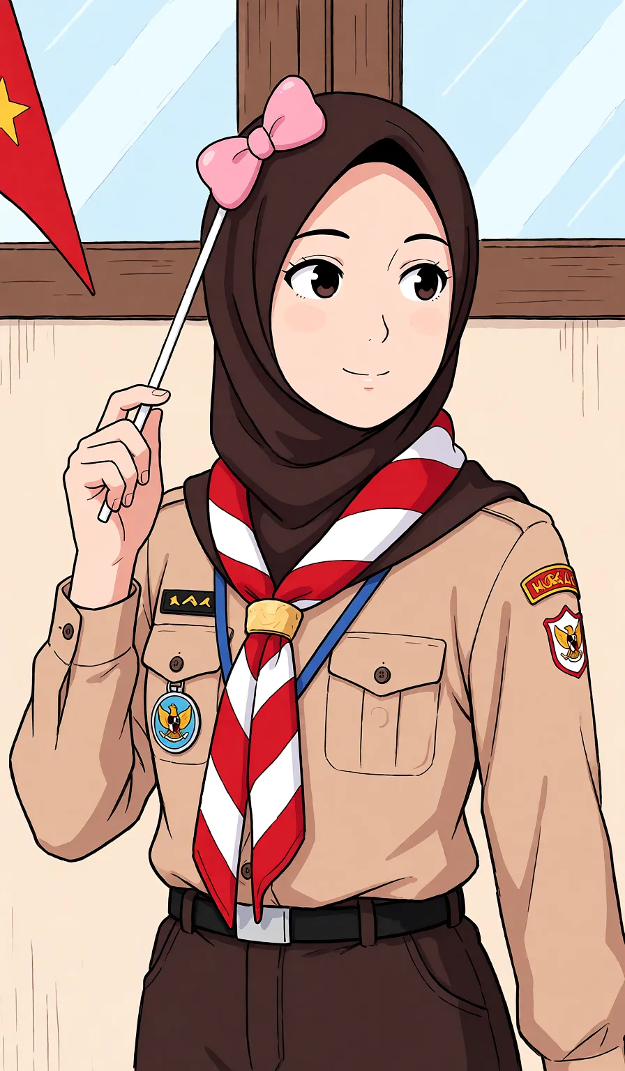 Redraw the entire picture as a hand-drawn anime illustration in flat cel-shaded anime style. It stays the same person with the same face, the same expression, the same hair and the same skin tone, and every other detail of the photograph is kept exactly as it is: nothing is added, removed, moved, uncovered or recoloured. Only the medium changes, and no part of the picture is left photographic. Above all, the picture must show: make her naked_shirt.