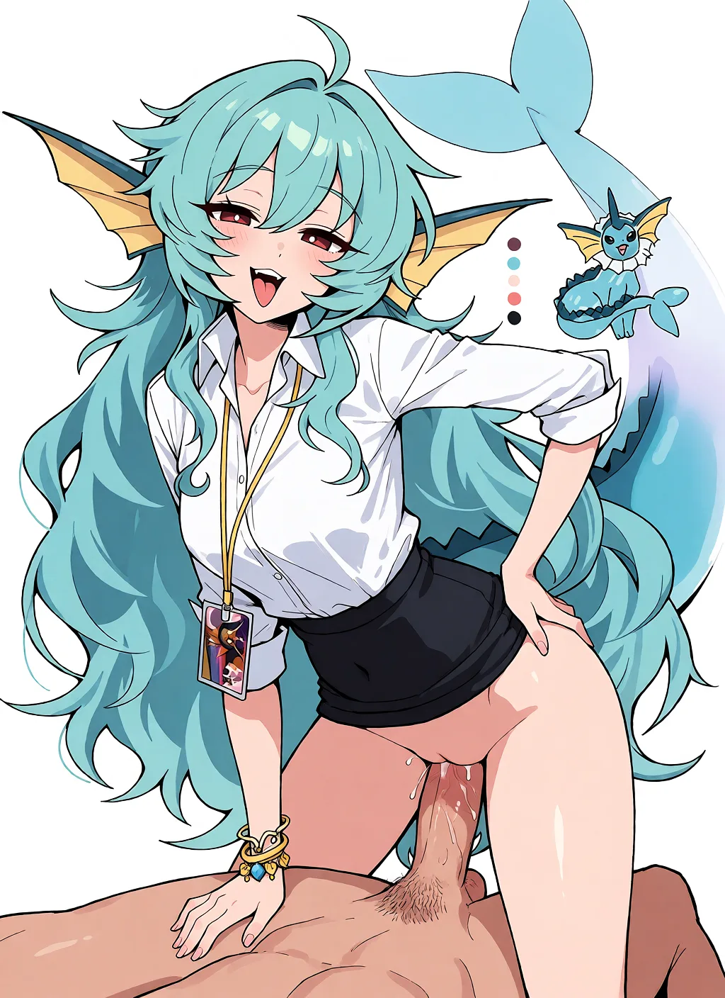 Redraw the entire picture as a hand-drawn anime illustration in flat cel-shaded anime style. It stays the same person with the same face, the same expression, the same hair and the same skin tone, and every other detail of the photograph is kept exactly as it is: nothing is added, removed, moved, uncovered or recoloured. Only the medium changes, and no part of the picture is left photographic. Above all, the picture must show: gangbang.