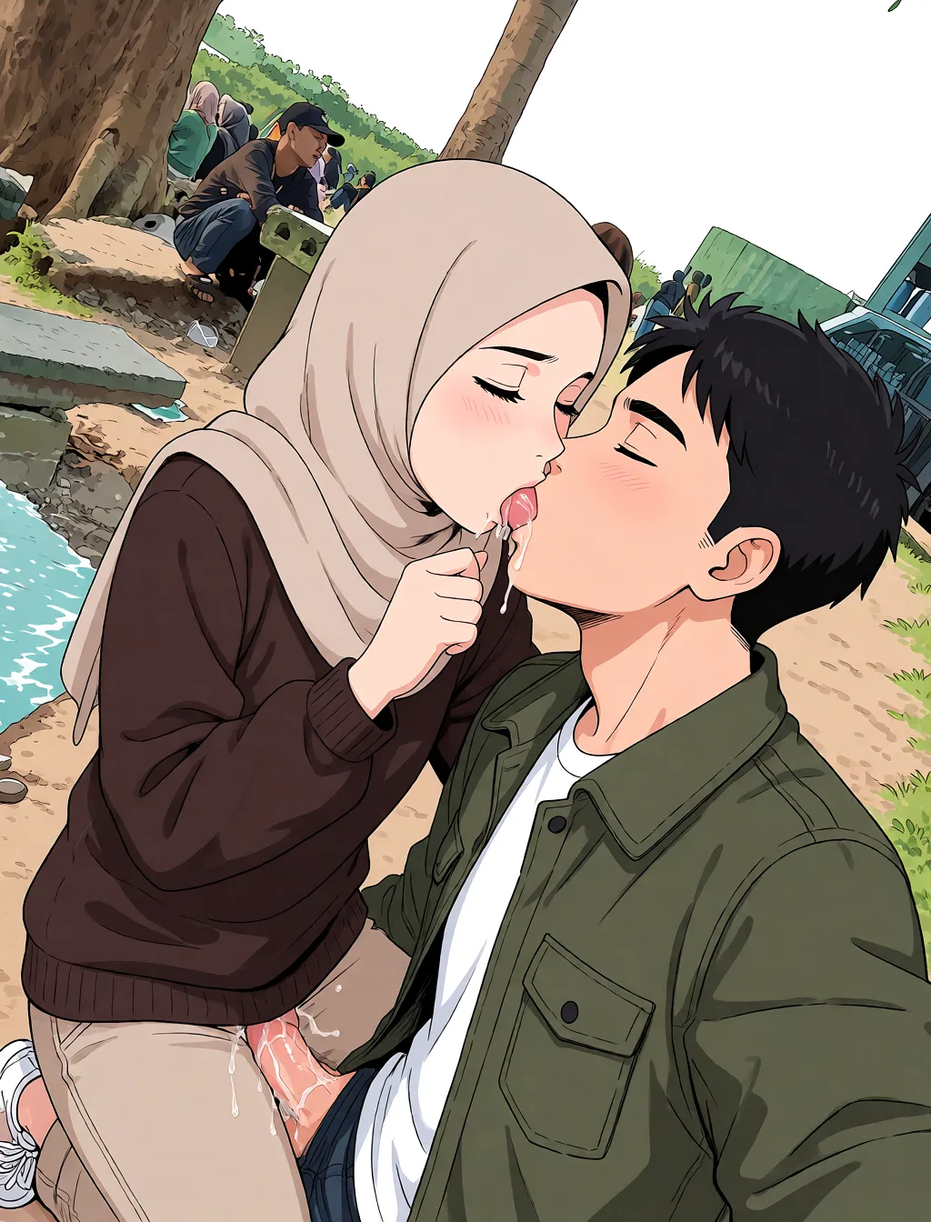 Redraw the entire picture as a hand-drawn anime illustration in flat cel-shaded anime style. It stays the same person with the same face, the same expression, the same hair and the same skin tone, and every other detail of the photograph is kept exactly as it is: nothing is added, removed, moved, uncovered or recoloured. Only the medium changes, and no part of the picture is left photographic. Above all, the picture must show: Make this look like she's being romantically fucked and loving it.