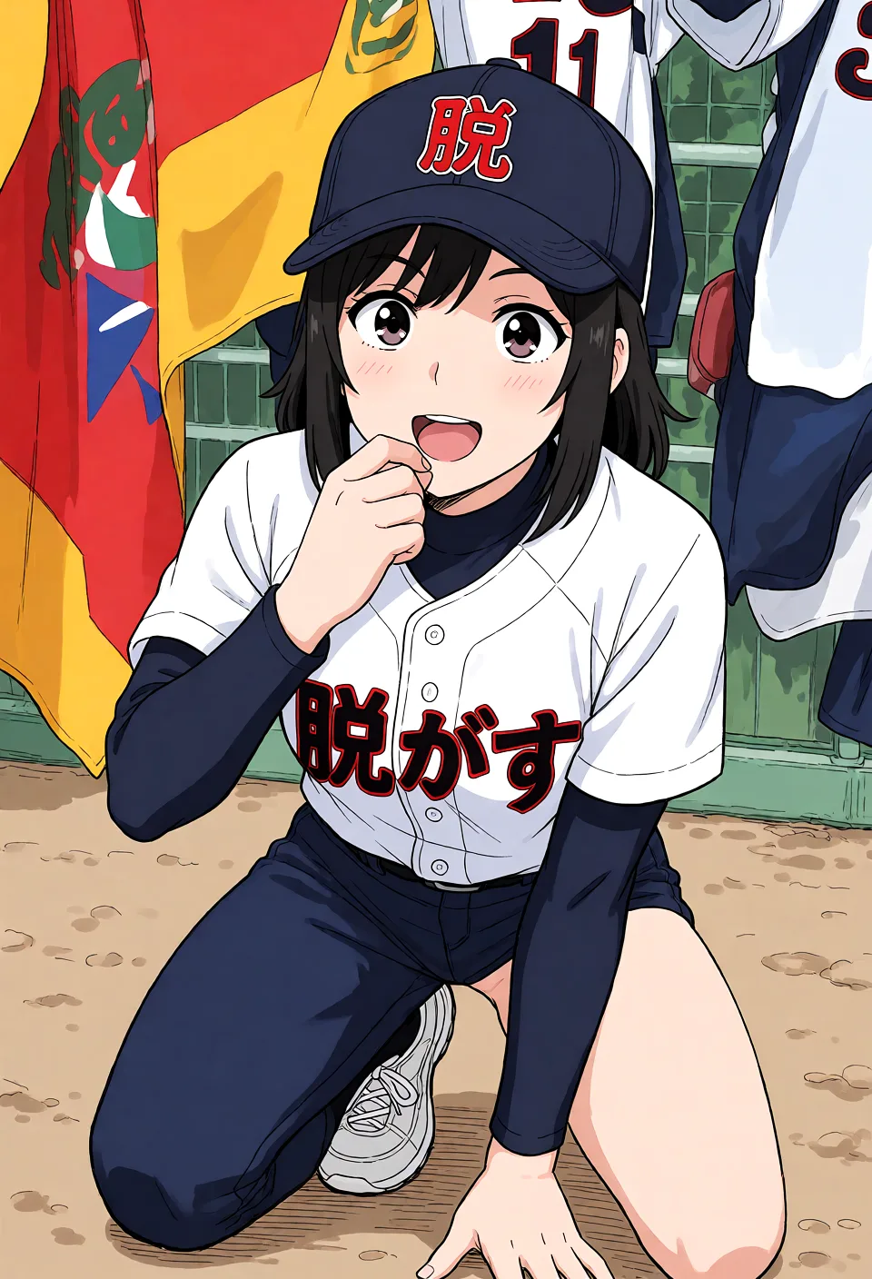 Redraw the entire picture as a hand-drawn anime illustration in flat cel-shaded anime style. It stays the same person with the same face, the same expression, the same hair and the same skin tone, and every other detail of the photograph is kept exactly as it is: nothing is added, removed, moved, uncovered or recoloured. Only the medium changes, and no part of the picture is left photographic. Above all, the picture must show: 脱がす.