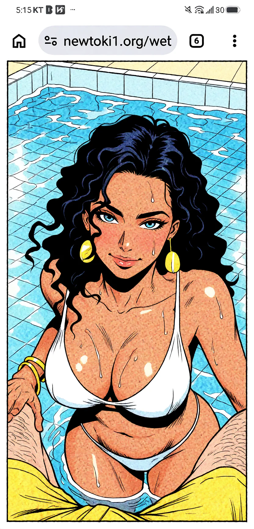 Redraw the entire picture as western comic-book art: heavy black inked outlines, hard-edged cel shading, limited high-contrast colour and visible halftone dot texture. The background is drawn in the same style. Nothing in the frame keeps its photographic appearance. Above all, the picture must show: nude.