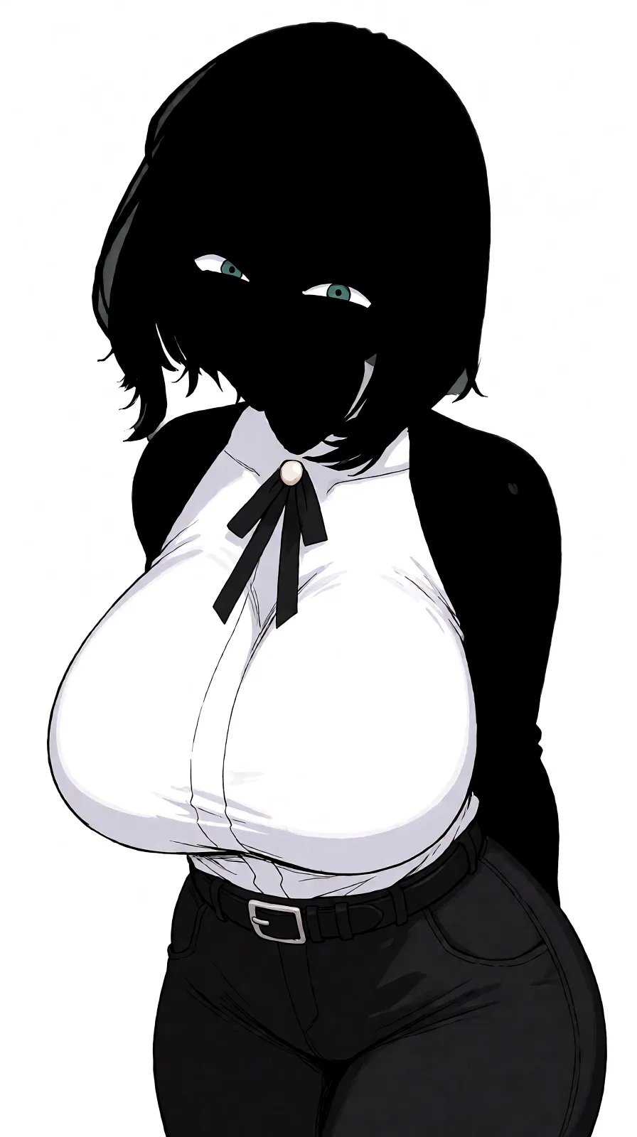 Redraw the entire picture as a hand-drawn anime illustration in flat cel-shaded anime style. It stays the same person with the same face, the same expression, the same hair and the same skin tone, and every other detail of the photograph is kept exactly as it is: nothing is added, removed, moved, uncovered or recoloured. Only the medium changes, and no part of the picture is left photographic. Above all, the picture must show: naked mom, breast size, eye skin color, as in the picture_frame,the size of her hips and ass is large, as well as her skin is black as in the picture_frame.