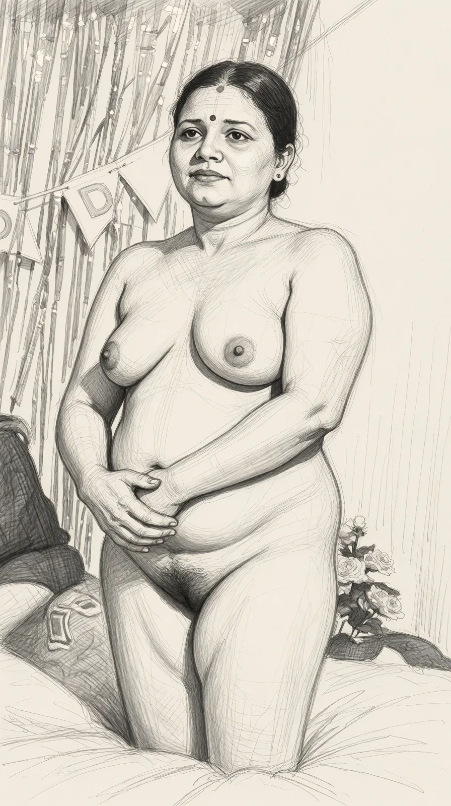 Redraw the entire picture as a hand-drawn graphite sketch on off-white paper: visible pencil strokes, cross-hatched shading, loose construction lines and no colour beyond the grey of the pencil and the tone of the paper. The background is drawn in the same style. Nothing in the frame keeps its photographic appearance. Above all, the picture must show: missionary.