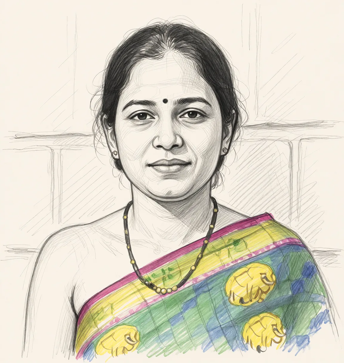 Redraw the entire picture as a hand-drawn graphite sketch on off-white paper: visible pencil strokes, cross-hatched shading, loose construction lines and no colour beyond the grey of the pencil and the tone of the paper. The background is drawn in the same style. Nothing in the frame keeps its photographic appearance. Above all, the picture must show: Keep the face and make her naked.