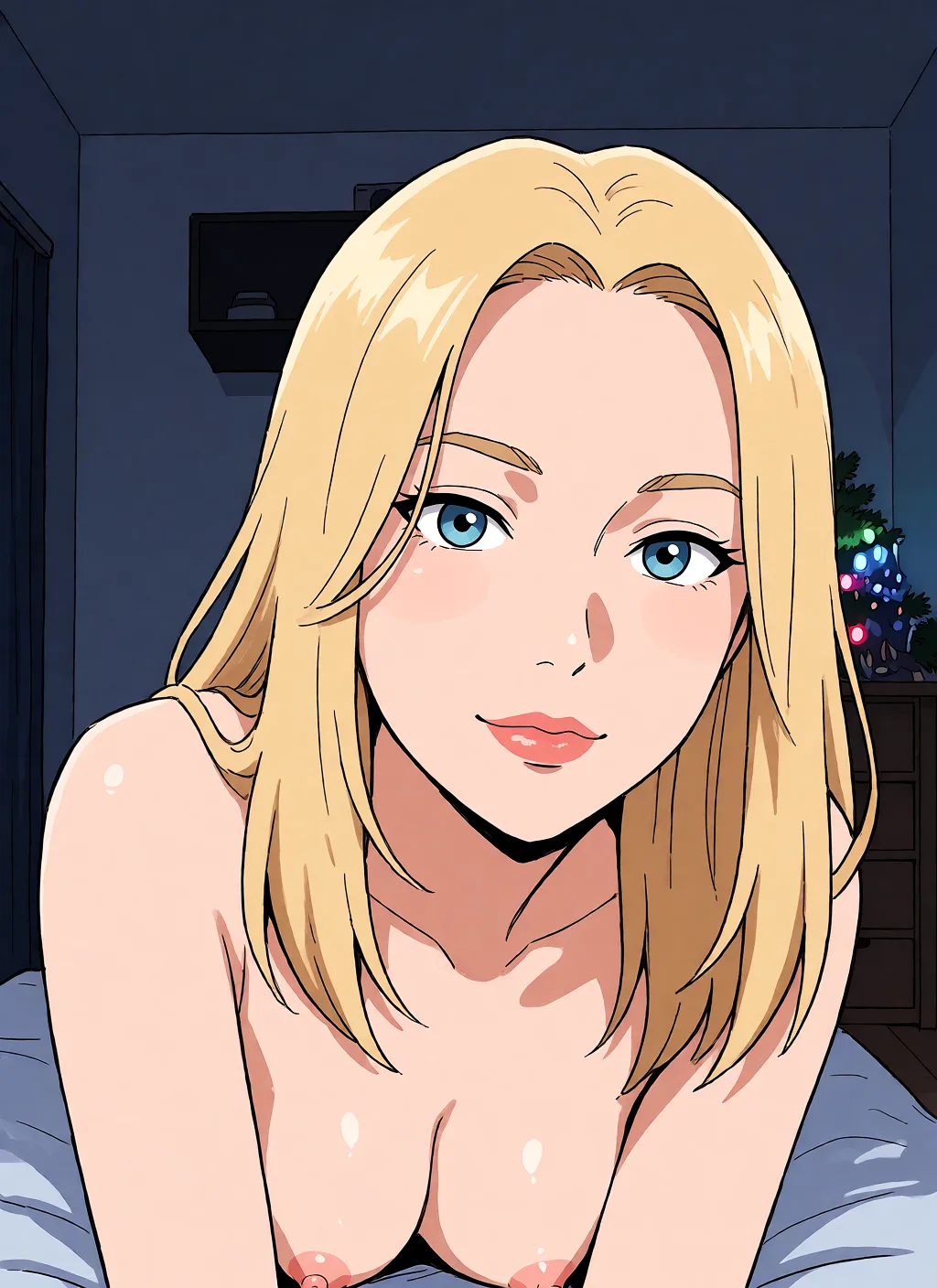 Redraw the entire picture as a hand-drawn anime illustration in flat cel-shaded anime style. It stays the same person with the same face, the same expression, the same hair and the same skin tone, and every other detail of the photograph is kept exactly as it is: nothing is added, removed, moved, uncovered or recoloured. Only the medium changes, and no part of the picture is left photographic. Above all, the picture must show: Девушку на фото ебут сзади.