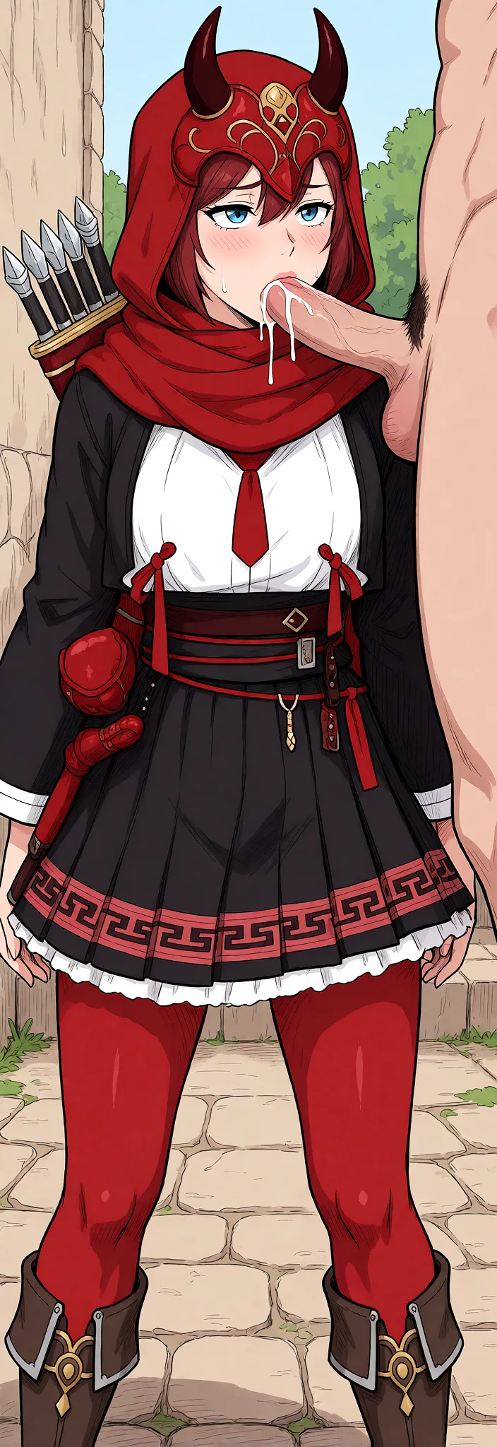 Redraw the entire picture as a hand-drawn anime illustration in flat cel-shaded anime style. It stays the same person with the same face, the same expression, the same hair and the same skin tone, and every other detail of the photograph is kept exactly as it is: nothing is added, removed, moved, uncovered or recoloured. Only the medium changes, and no part of the picture is left photographic. Above all, the picture must show: The woman is giving the man a blowjob.