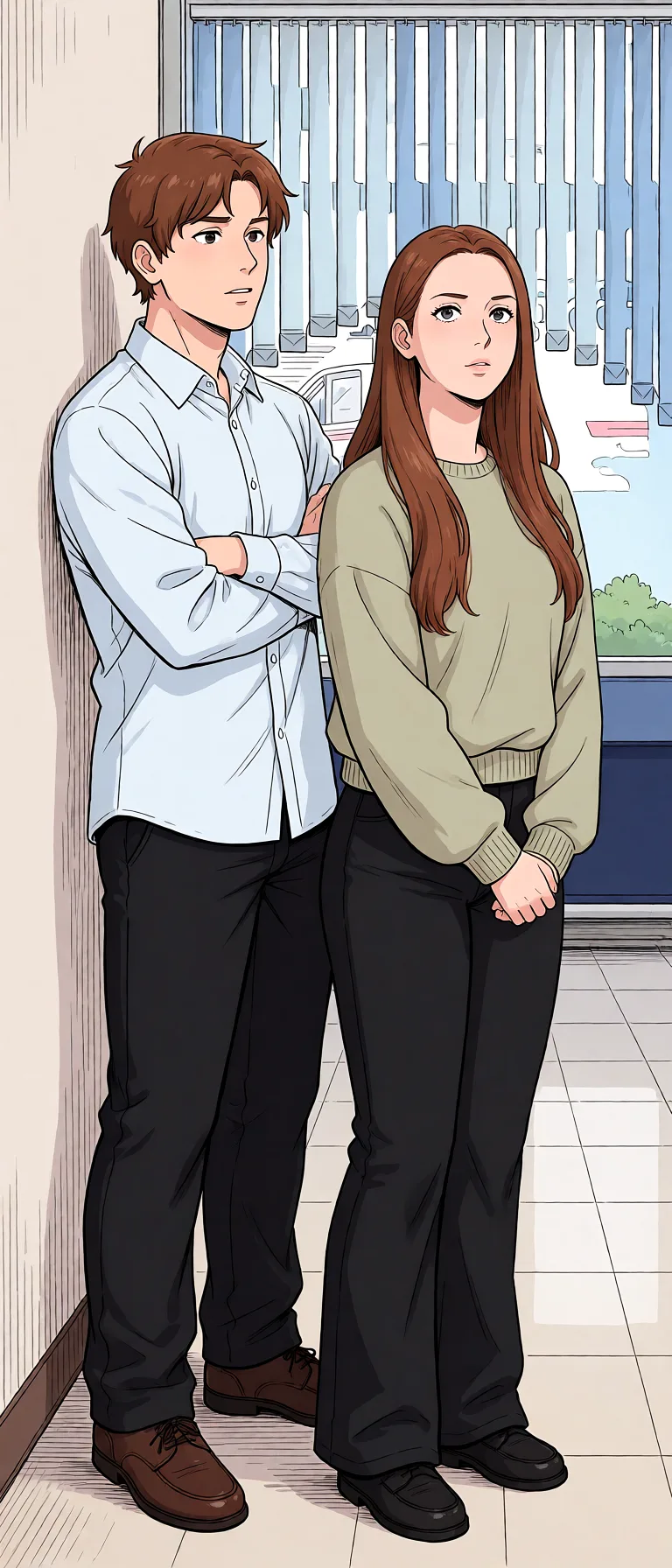 Redraw the entire picture as a hand-drawn anime illustration in flat cel-shaded anime style. It stays the same person with the same face, the same expression, the same hair and the same skin tone, and every other detail of the photograph is kept exactly as it is: nothing is added, removed, moved, uncovered or recoloured. Only the medium changes, and no part of the picture is left photographic. Above all, the picture must show: Fuck her in the cowgirl position.