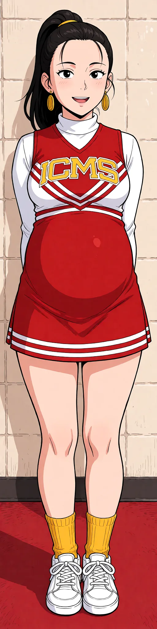 Redraw the entire picture as a hand-drawn anime illustration in flat cel-shaded anime style. It stays the same person with the same face, the same expression, the same hair and the same skin tone, and every other detail of the photograph is kept exactly as it is: nothing is added, removed, moved, uncovered or recoloured. Only the medium changes, and no part of the picture is left photographic. Above all, the picture must show: nakied pregnant hot so much wanna goon.