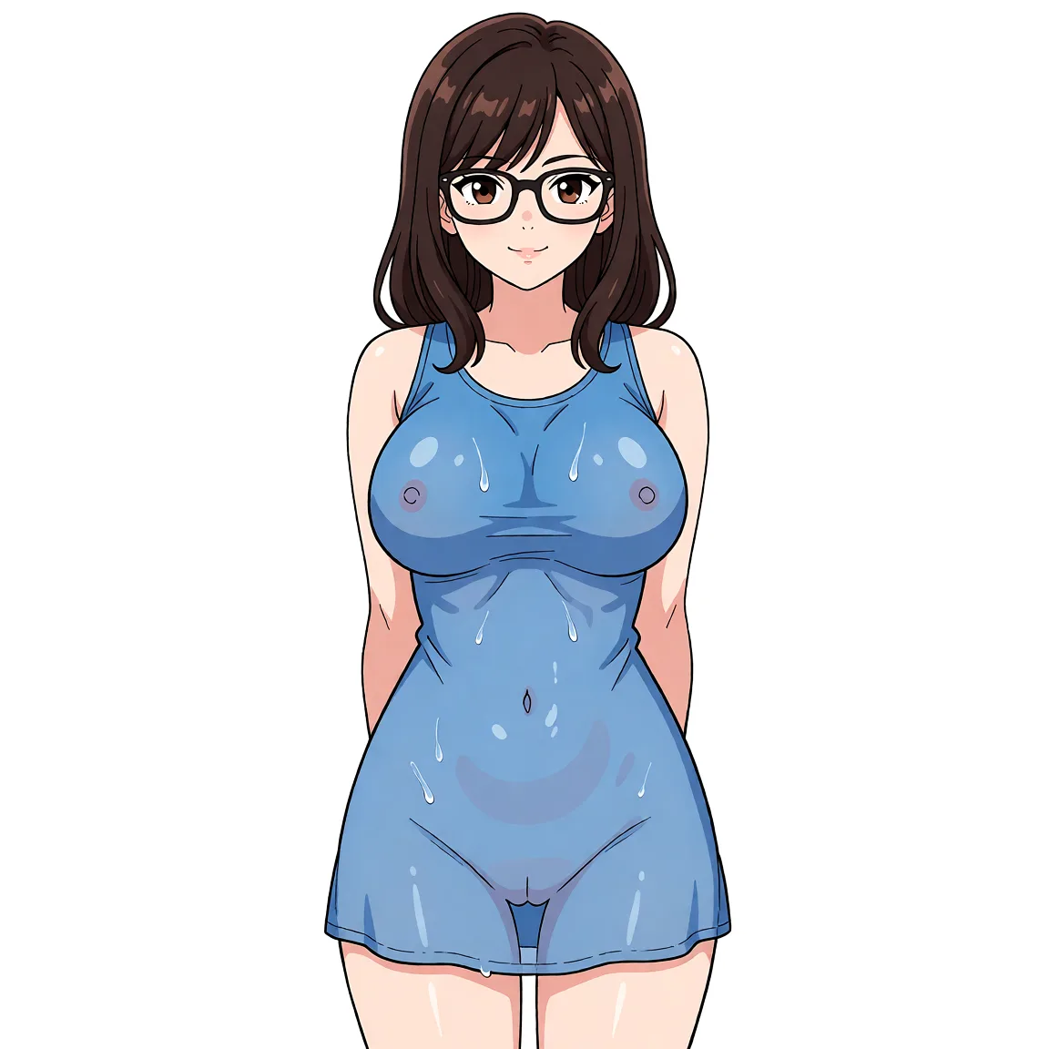 Redraw the entire picture as a hand-drawn anime illustration in flat cel-shaded anime style. It stays the same person with the same face, the same expression, the same hair and the same skin tone, and every other detail of the photograph is kept exactly as it is: nothing is added, removed, moved, uncovered or recoloured. Only the medium changes, and no part of the picture is left photographic. Above all, the picture must show: make her look cuter and nicer and sexy, and bigger breasts.