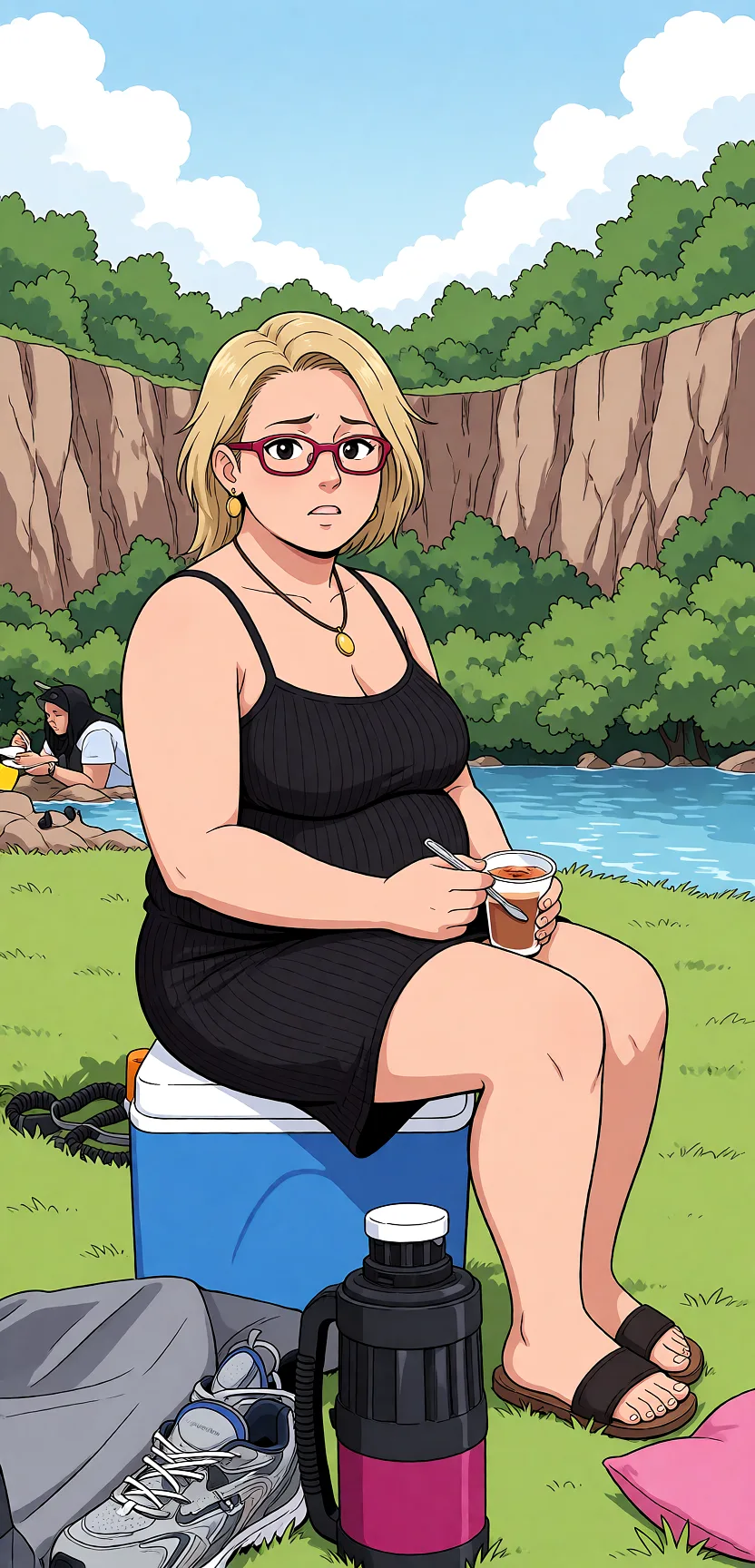 Redraw the entire picture as a hand-drawn anime illustration in flat cel-shaded anime style. It stays the same person with the same face, the same expression, the same hair and the same skin tone, and every other detail of the photograph is kept exactly as it is: nothing is added, removed, moved, uncovered or recoloured. Only the medium changes, and no part of the picture is left photographic. Above all, the picture must show: Porno.